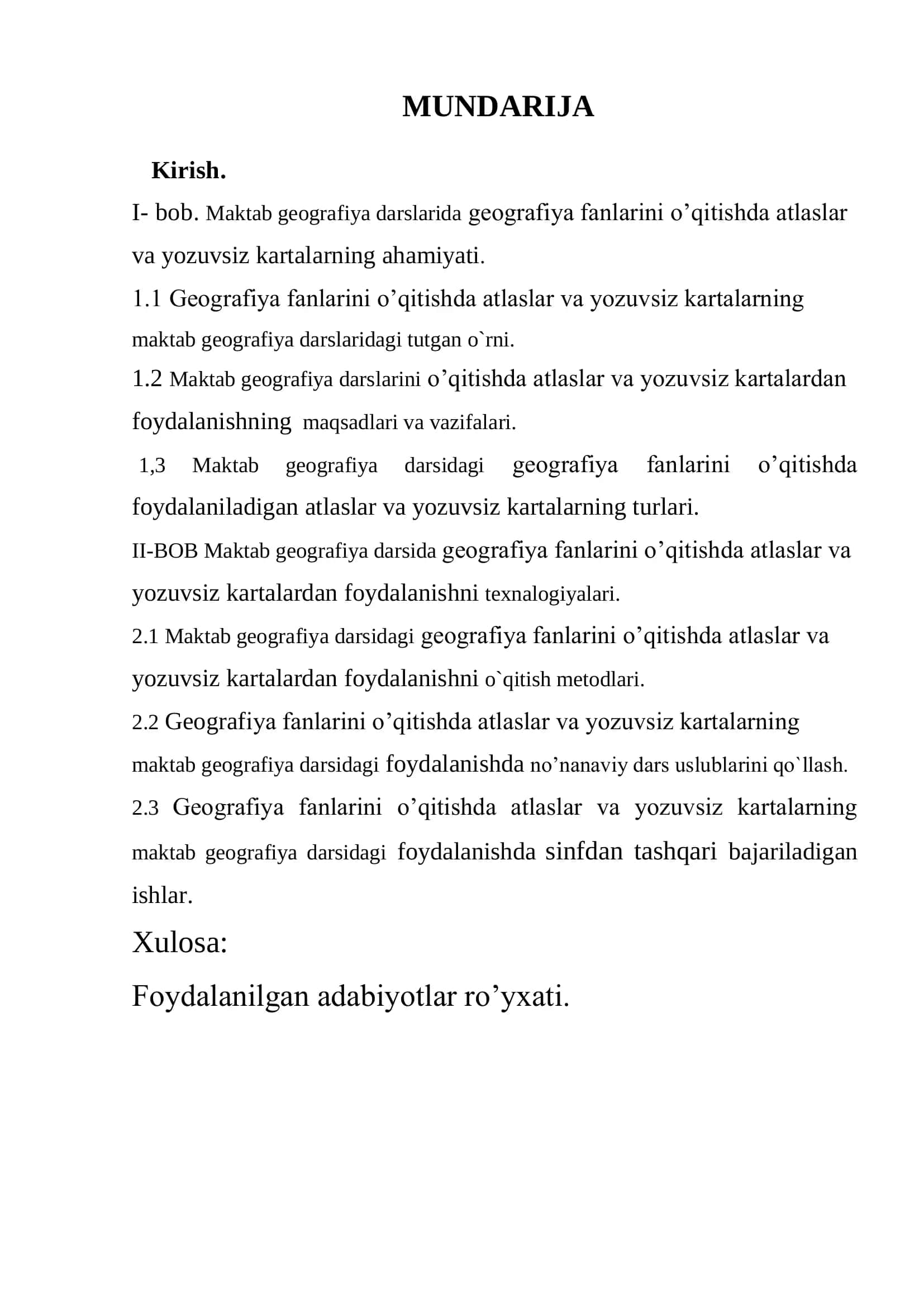 Maktab Geografiya Darslarida Atlaslar va Yozuvsiz Kartalar