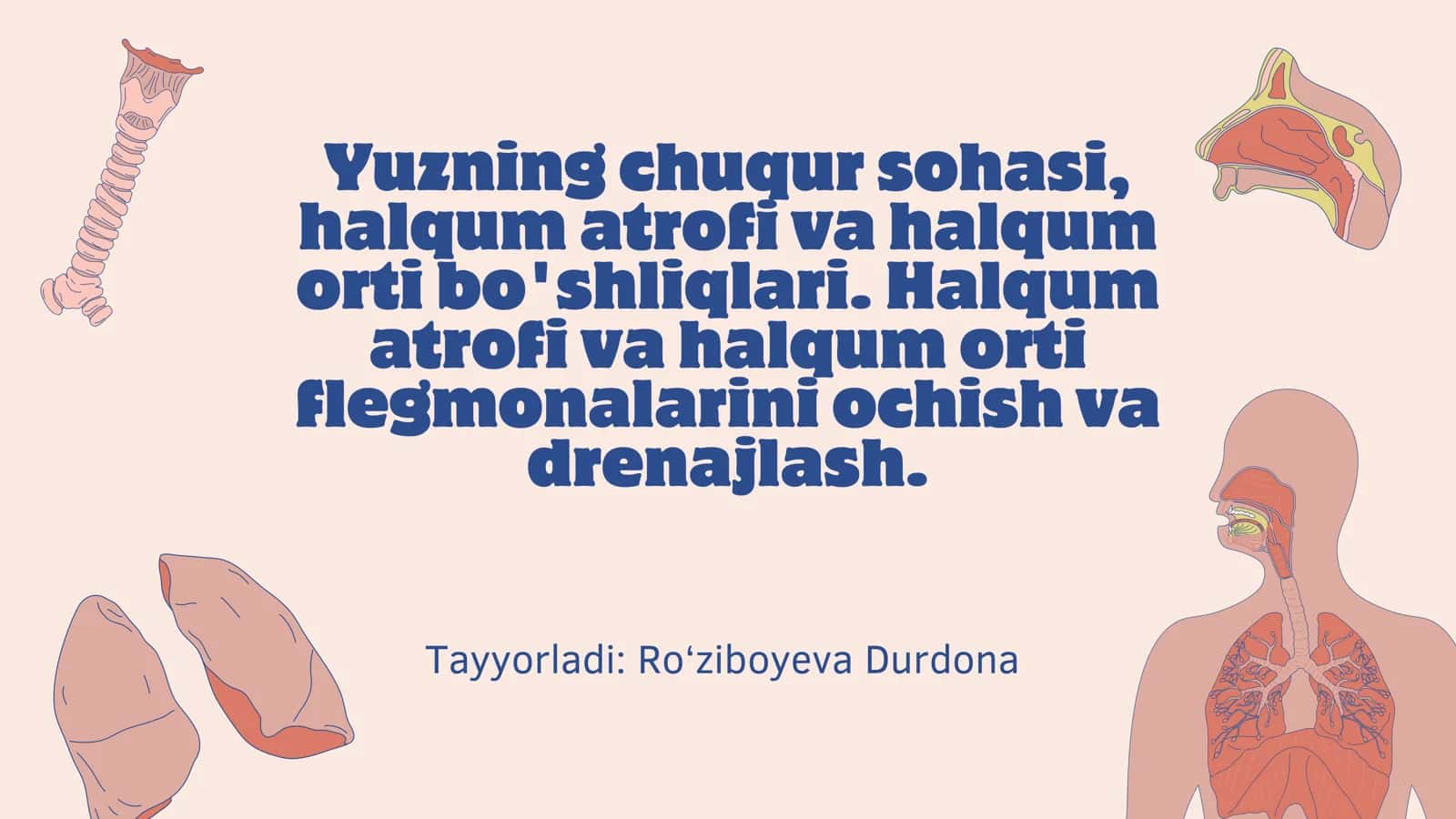 Yuzning chuqur sohasi, halqum atrofi va halqum orti bo'shliqlari. Halqum atrofi va halqum orti flegmonalarini ochish va drenajlash.