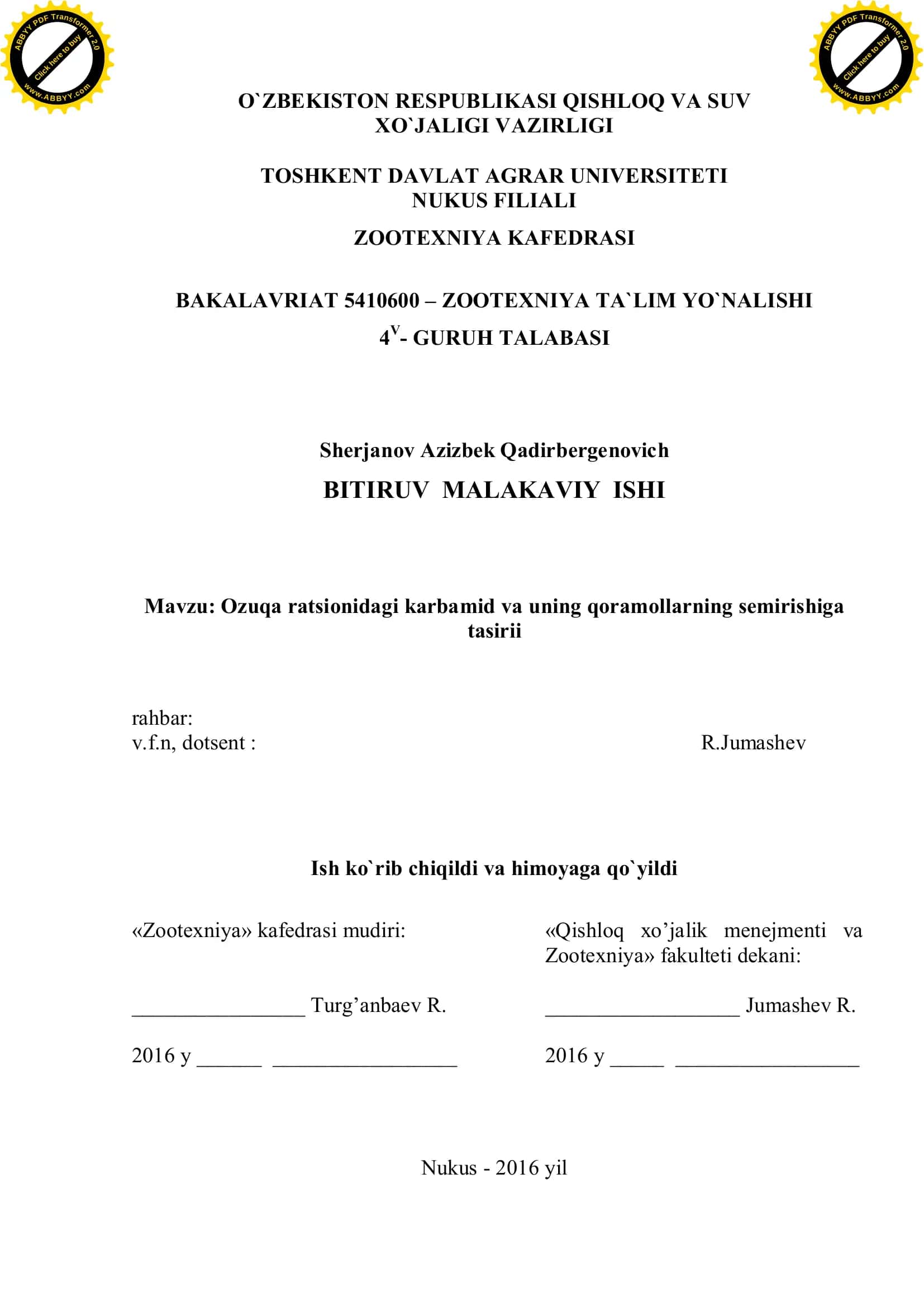 Oziqa ratsionidagi karbamid va uning qoramollarning semirishiga tasirii