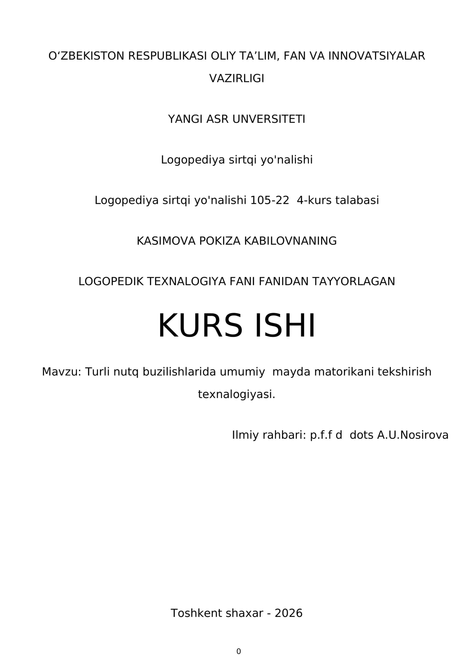 Logopediya sirtqi yo'nalishi