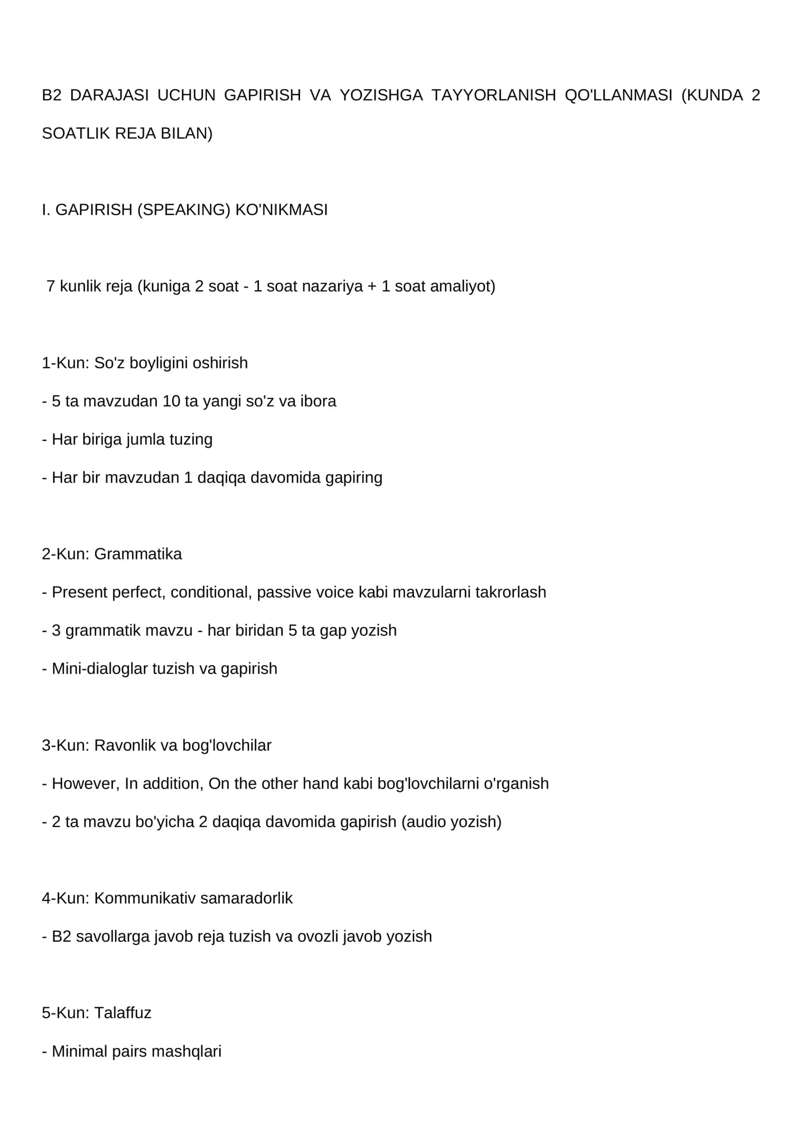 speaking va writing uchun qullanma