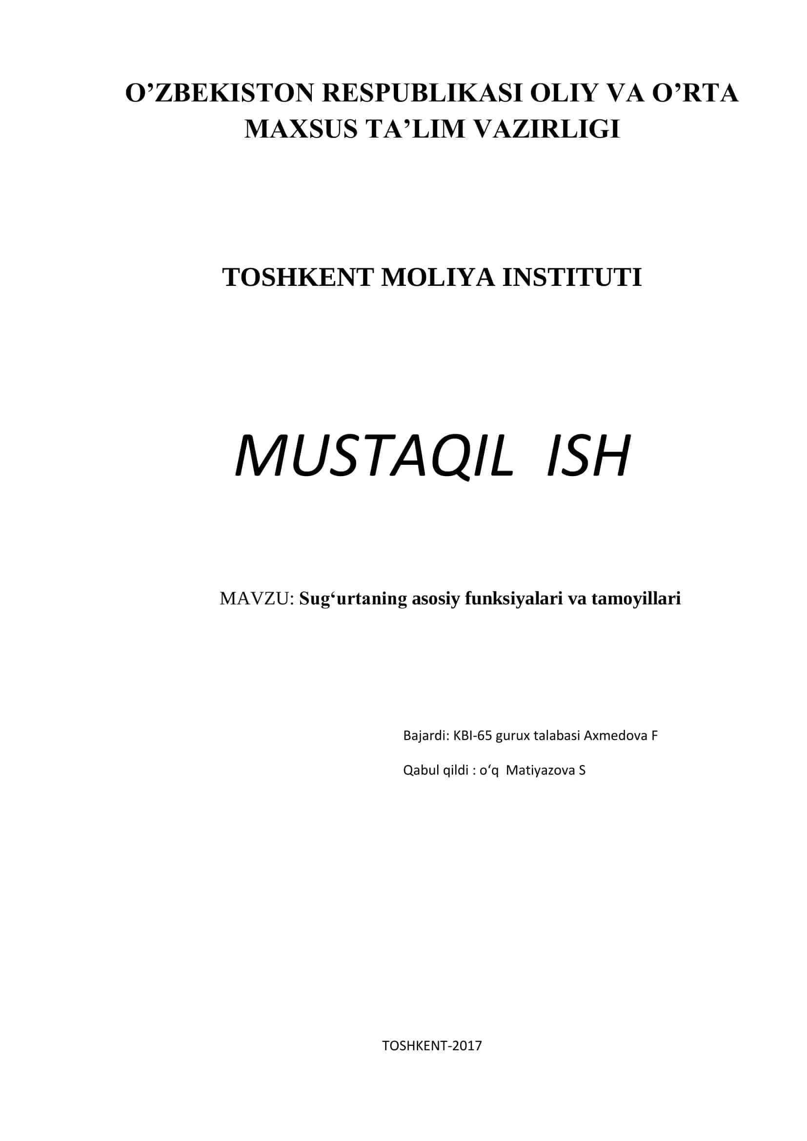 Sug‘urtaning asosiy funksiyalari va tamoyillari