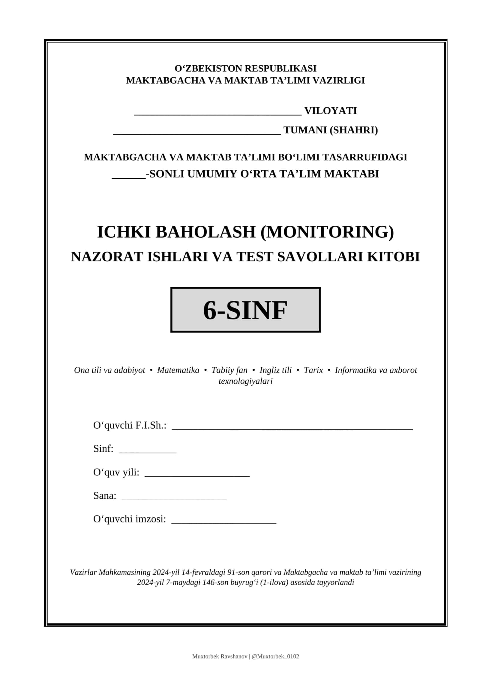 NAZORAT ISHLARI VA TEST SAVOLLARI KITOBI