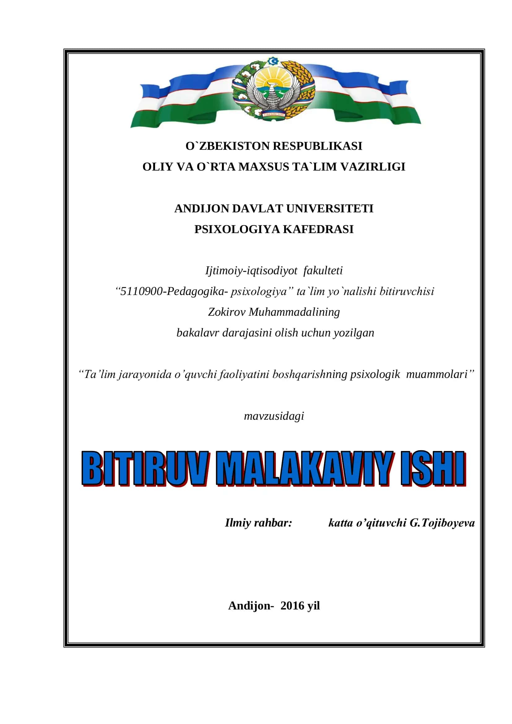 "Ta’lim jarayonida o’quvchi faoliyatini boshqarishning psixologik muammolari"