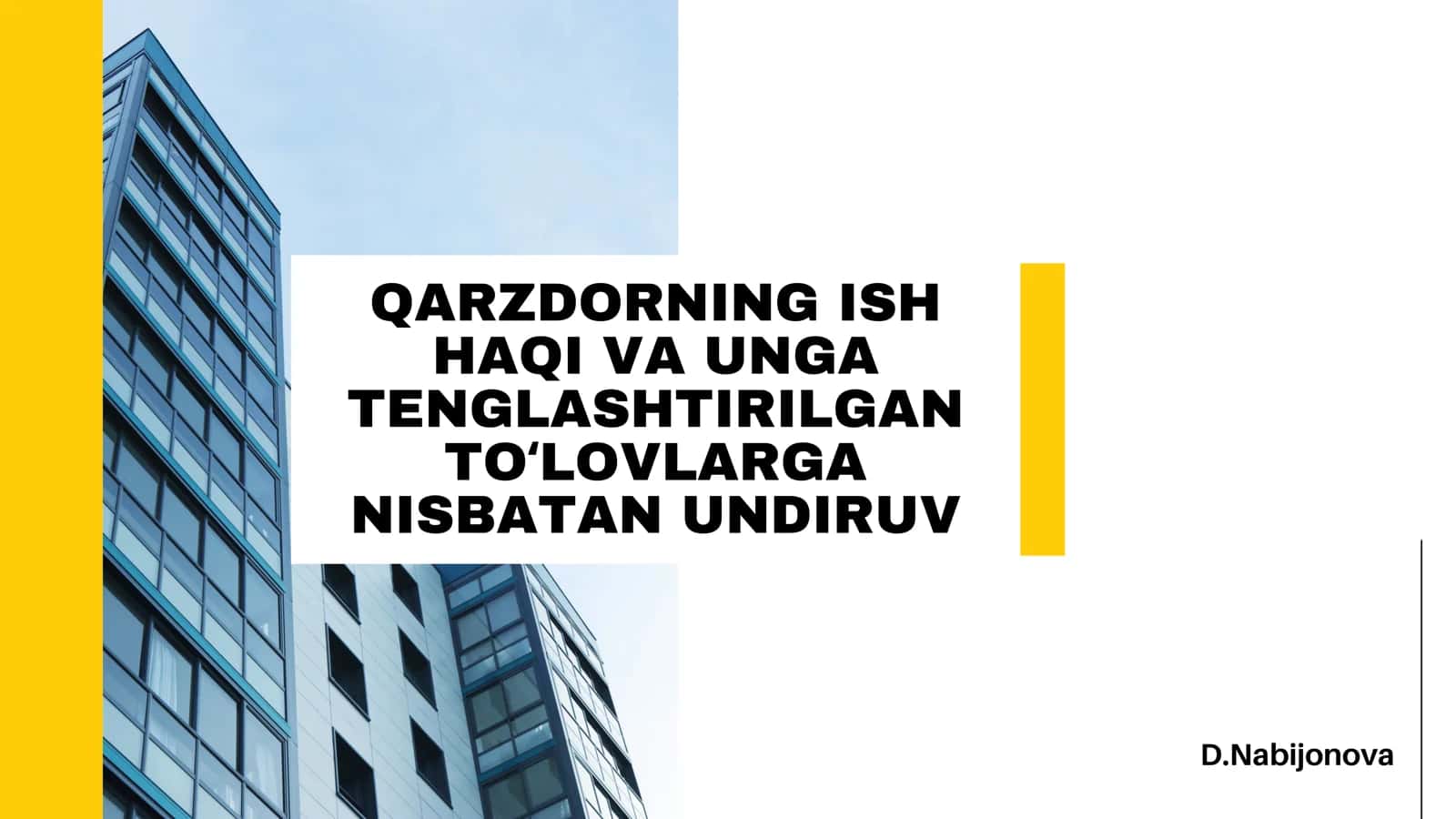 QARZDORNING ISH HAQI VA UNGA TENGLASHTIRILGAN TOʻLOVLARGA NISBATAN UNDIRUV