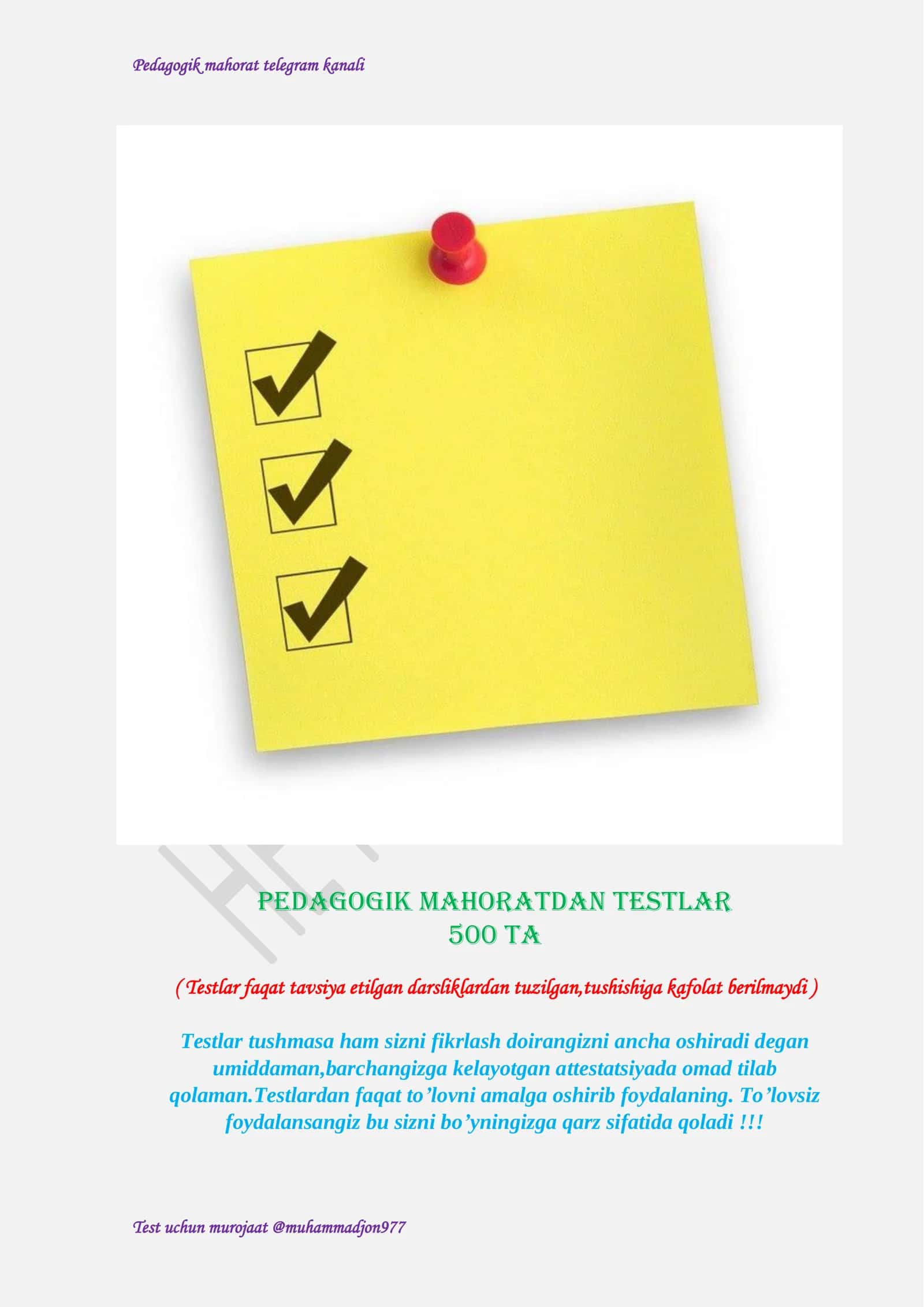 Pedagogik mahoratdan testlar