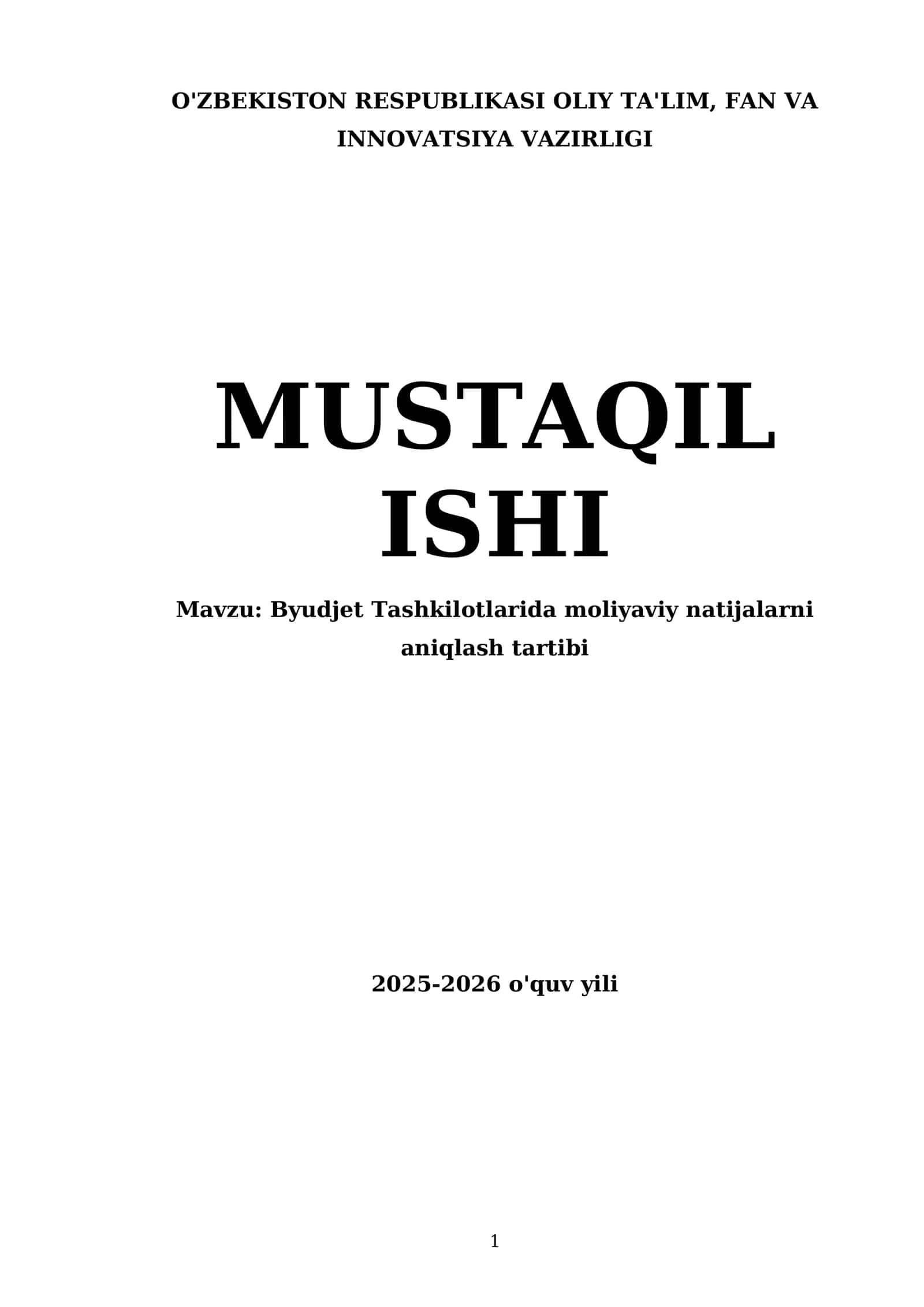 Byudjet Tashkilotlarida moliyaviy natijalarni aniqlash tartibi