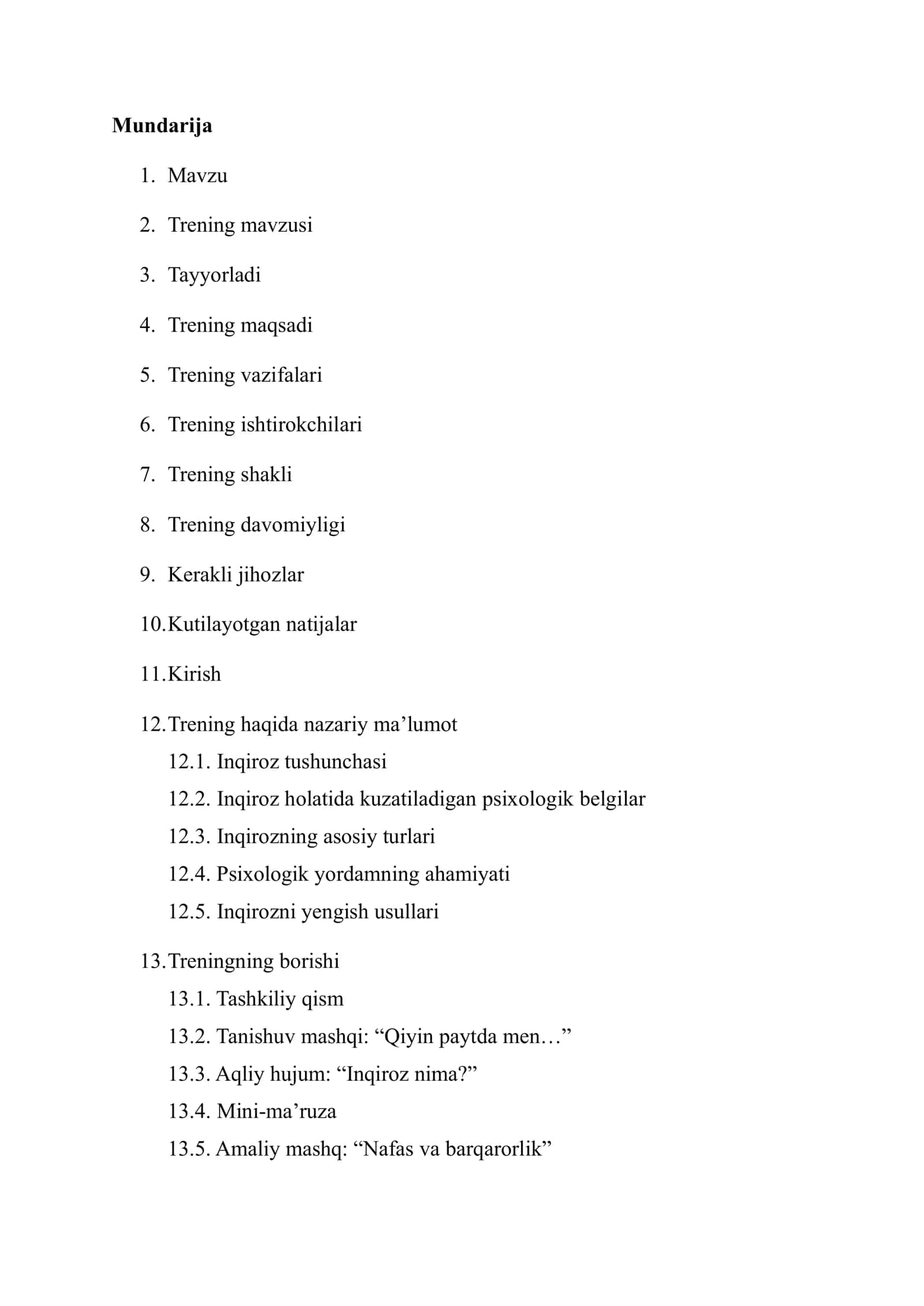 Inqiroz holatlarida psixologik trening