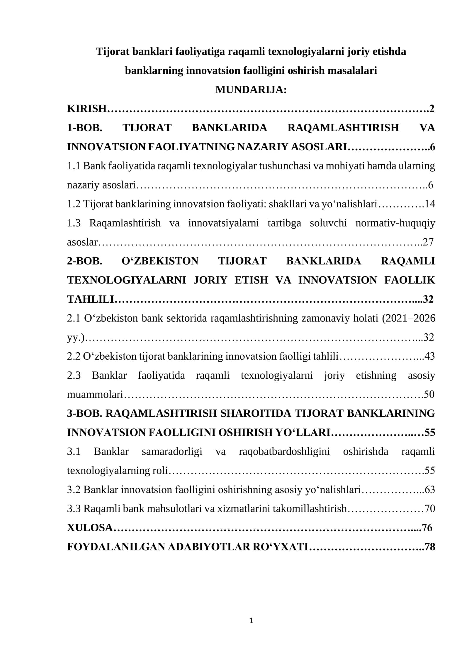 Tijorat banklari faoliyatiga raqamli texnologiyalarni joriy etishda banklarning innovatsion faolligini oshirish masalalari