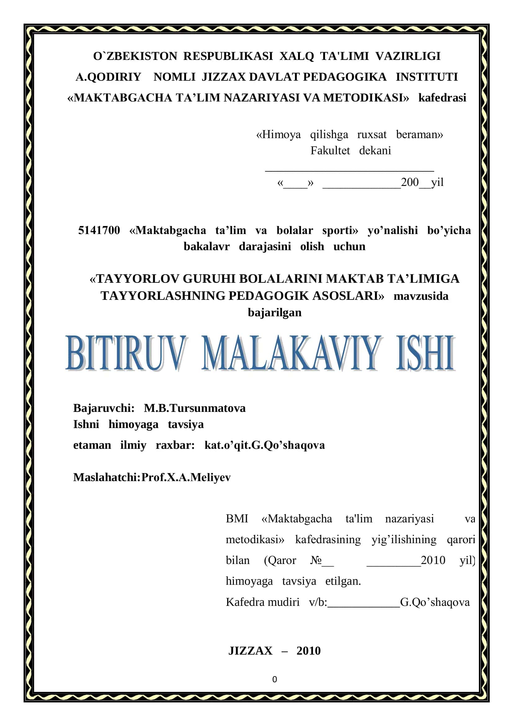 «TAYYORLOV GURUHI BOLALARINI MAKTAB TA’LIMIGA