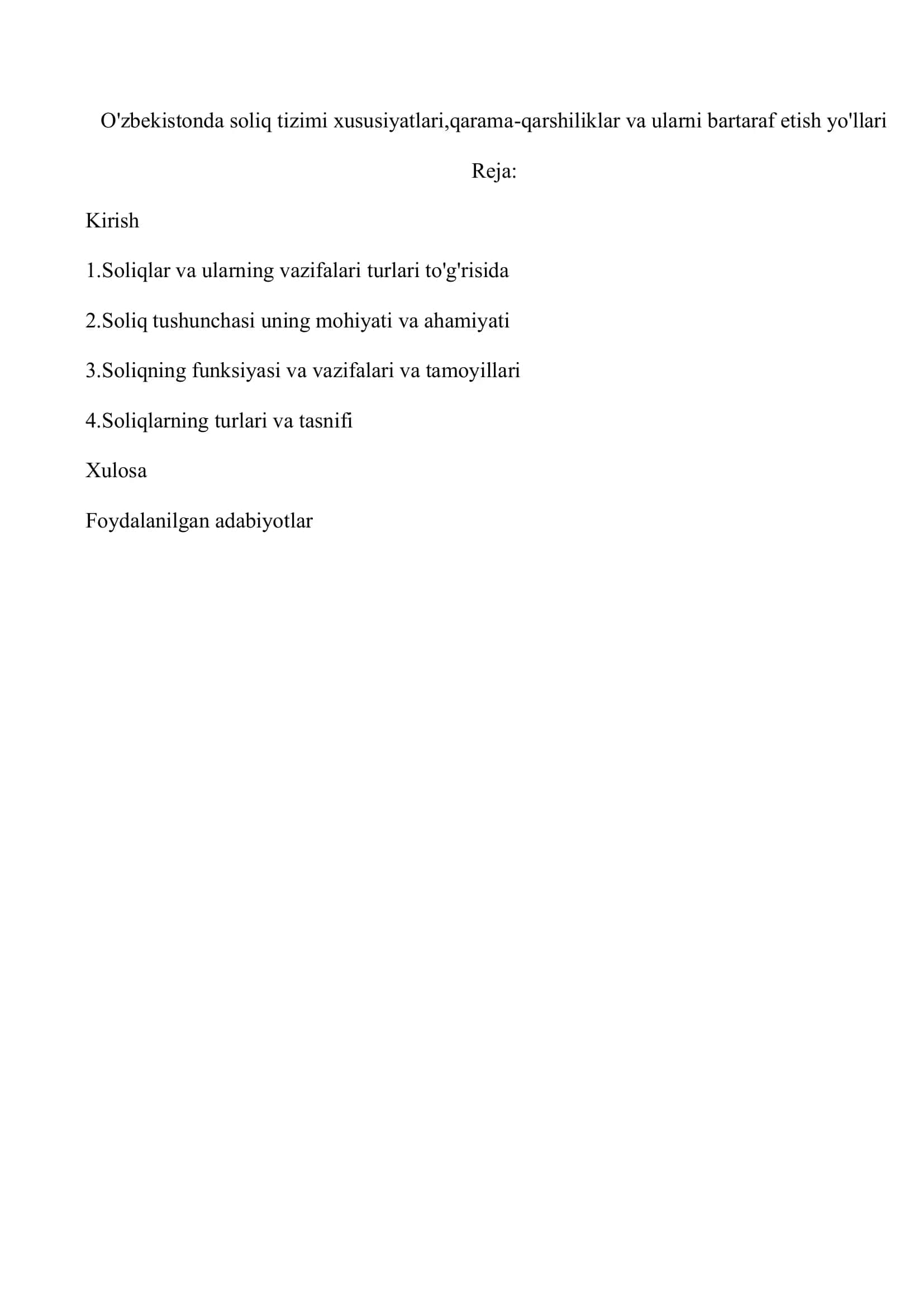 Soliq tizimi xususiyatlari