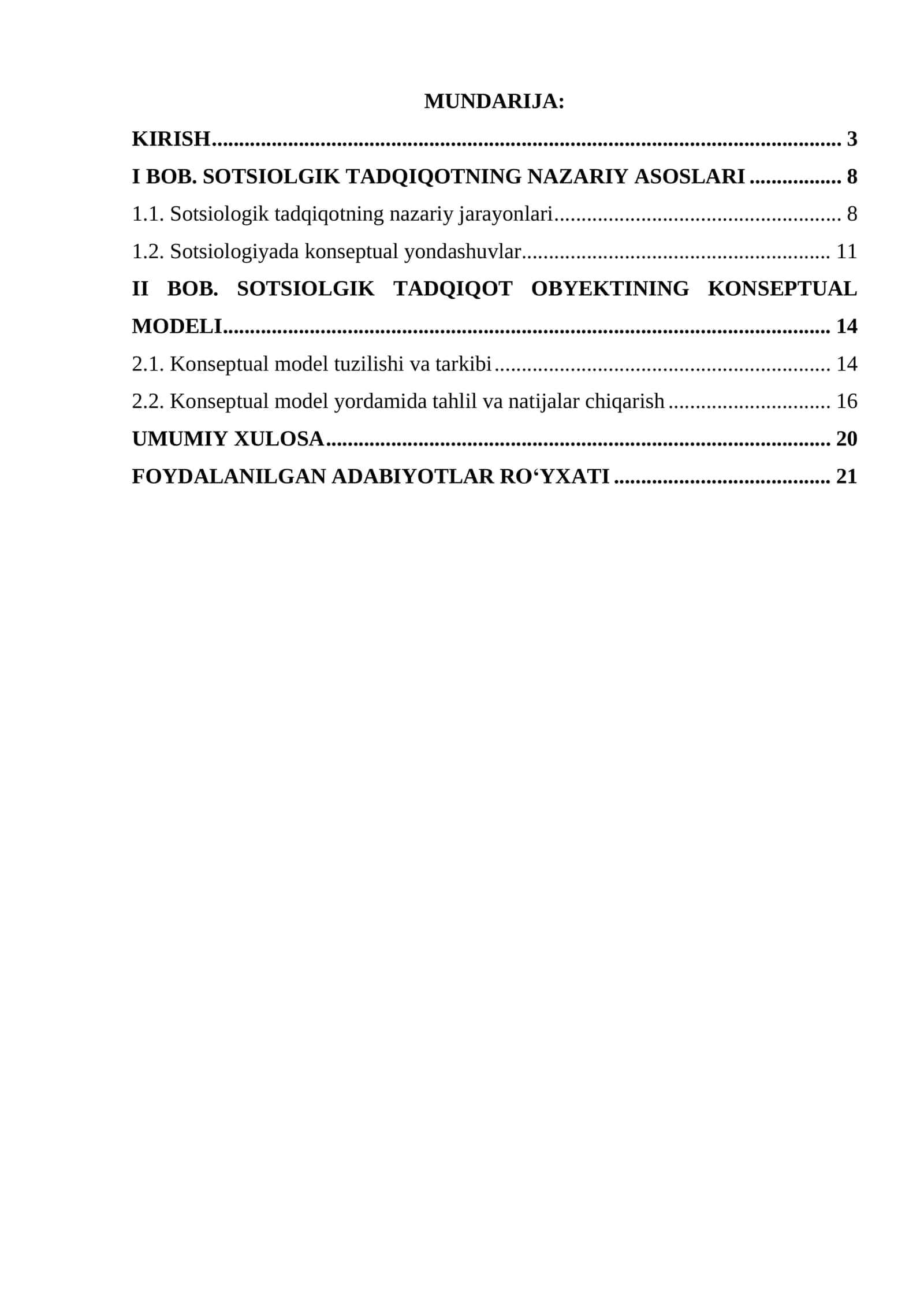 SOTSIOLOGIK TADQIQOTNING ASOSIY NAZARIY JARAYONLARI. SOTSIOLOGIK TADQIQOT OBYEKTINING KONSEPTUAL MODELI