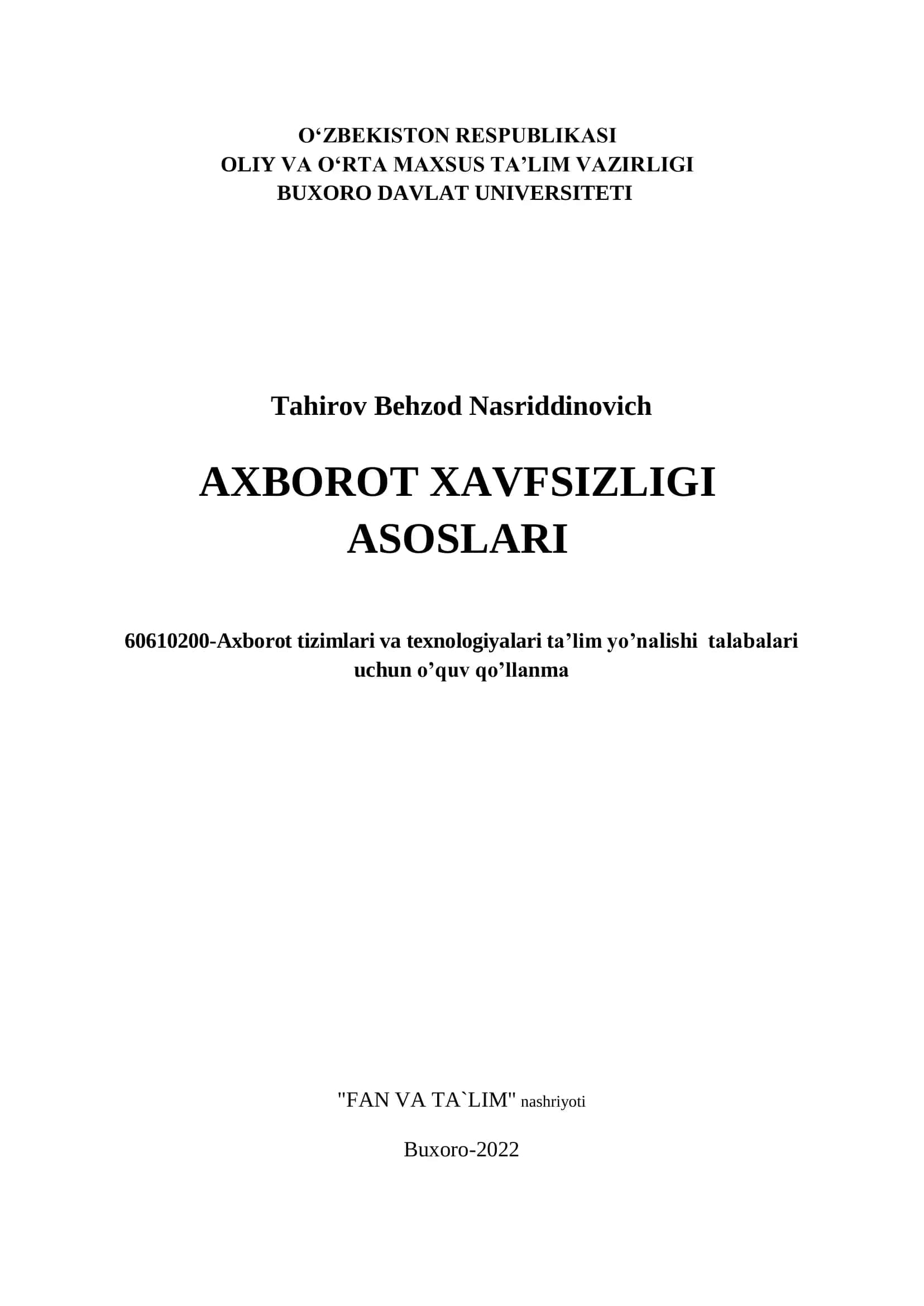 Axborot xavfsizligi asoslari