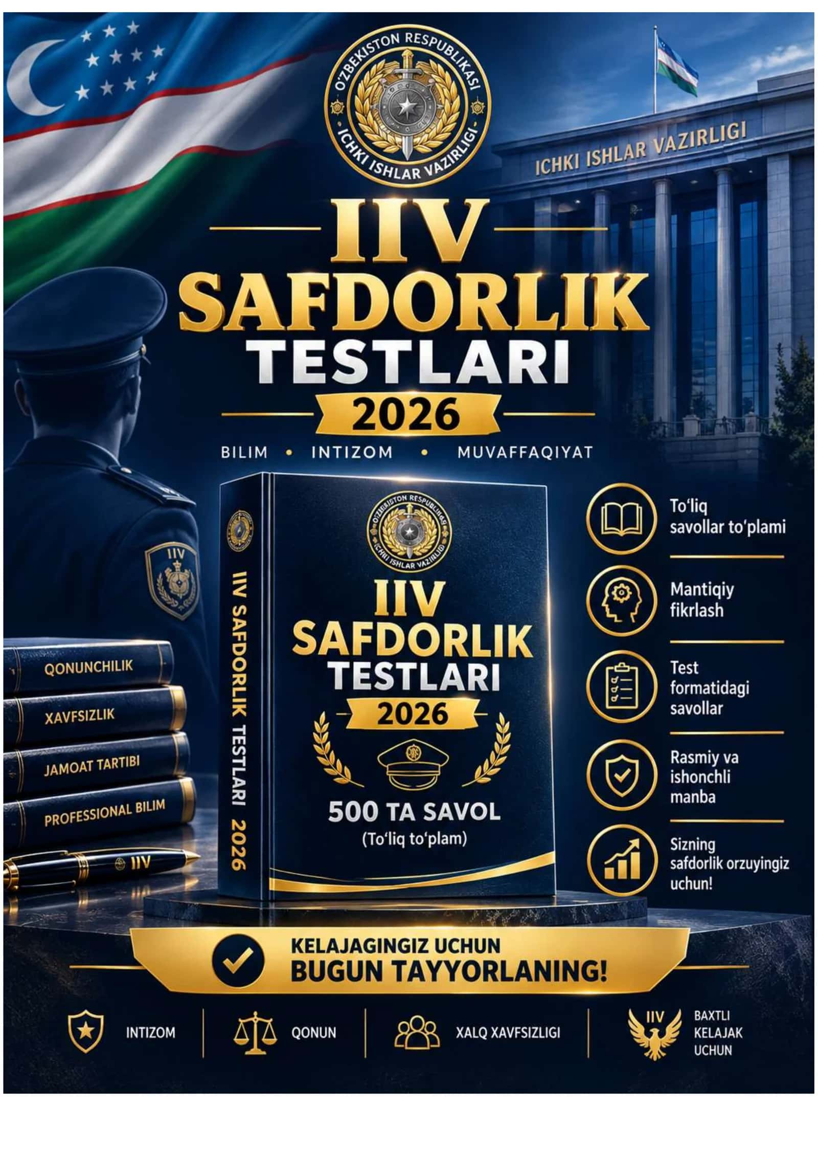 IIV SAFDORLIK TESTLARI 2026 YIL 500 TA SAVOL JAVOB YANGILANGAN NASHR