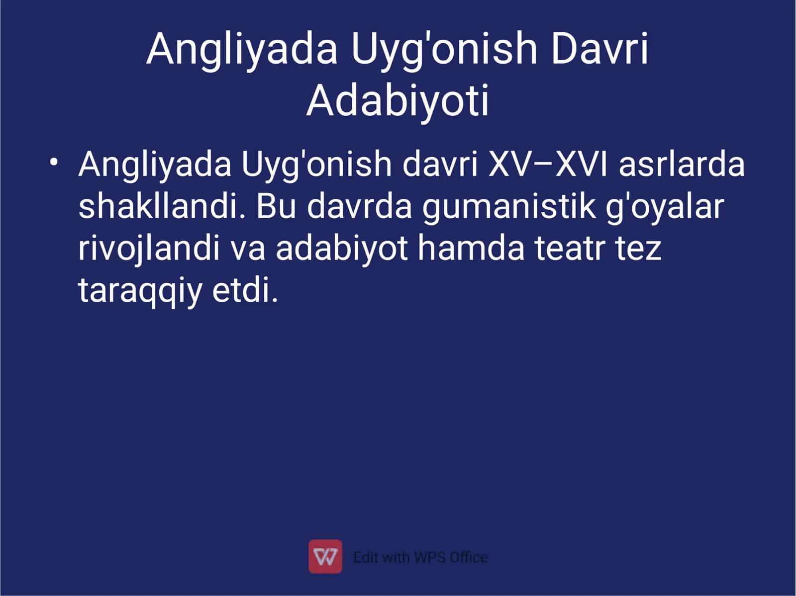 Angliyada Uyg'onish Davri