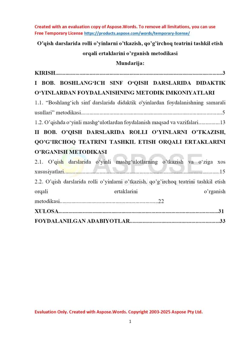O’qish darslarida rolli o’yinlarni o’tkazish, qo’g’irchoq teatrini tashkil etish orqali ertaklarini o’rganish metodikasi
