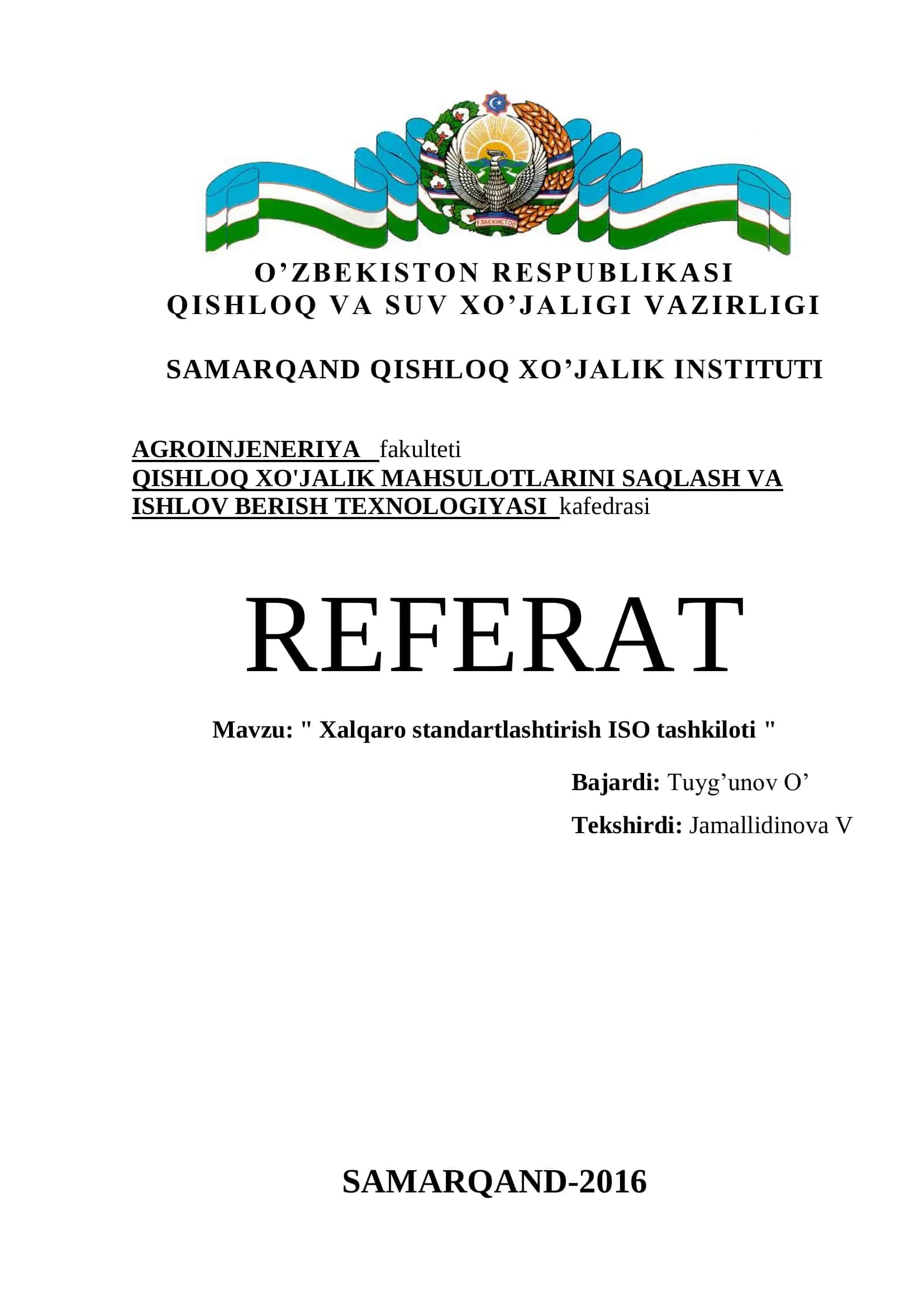 Xalqaro standartlashtirish ISO tashkiloti