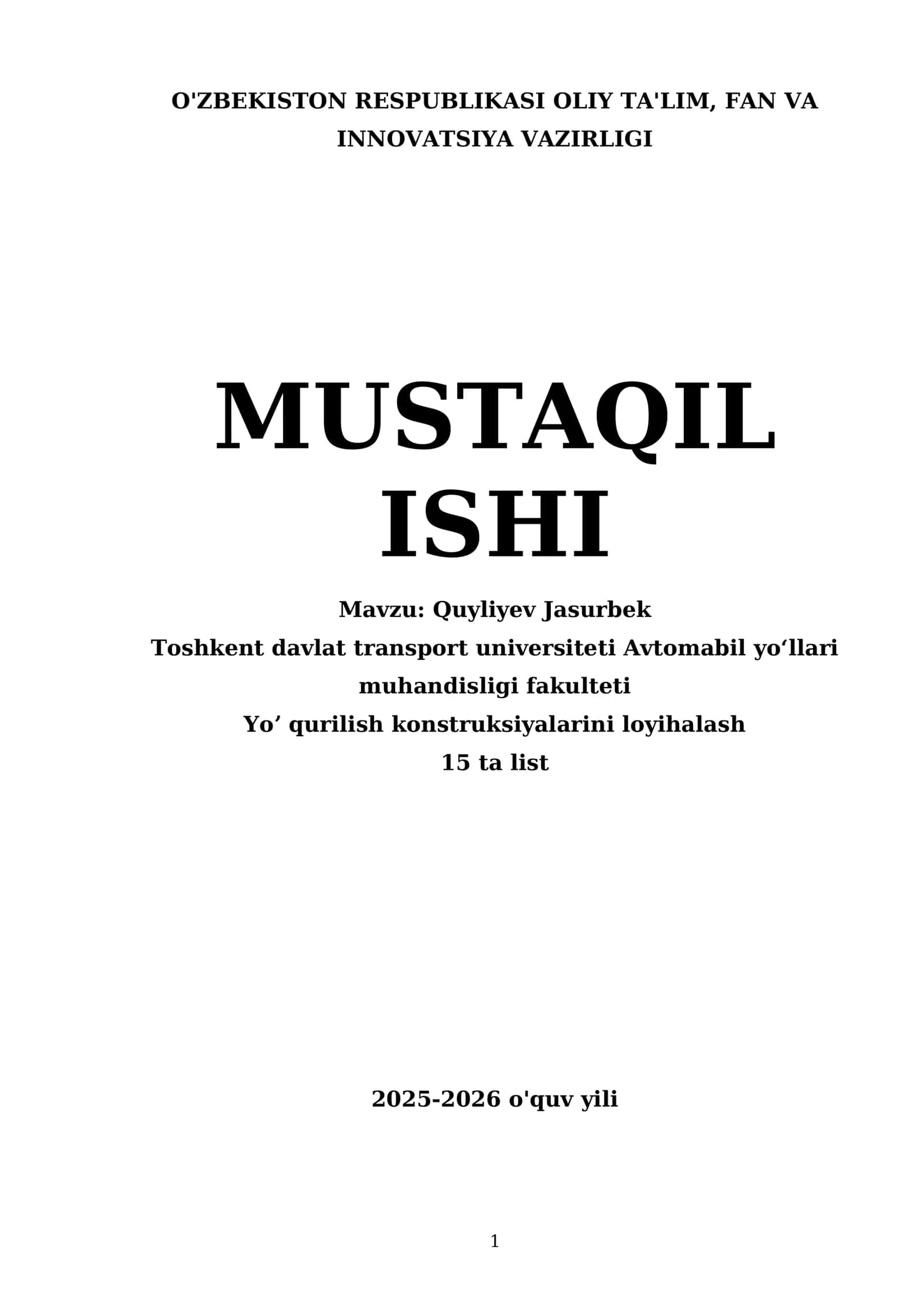 Yoʼ qurilish konstruksiyalarini loyihalash