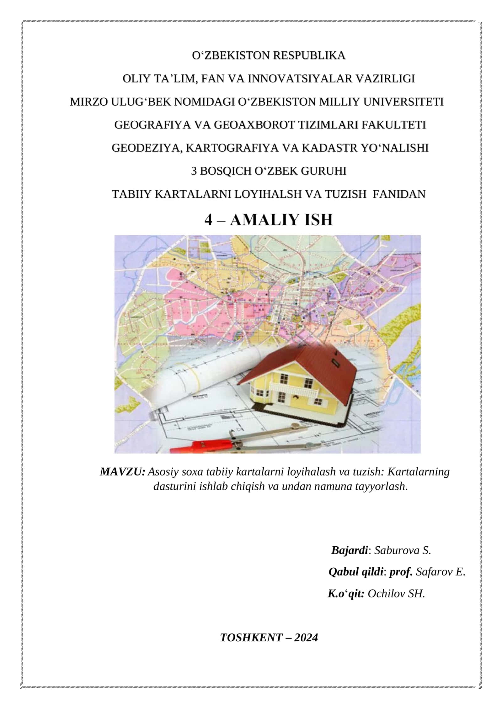 Asosiy soxa tabiiy kartalarni loyihalash va tuzish: Kartalarning dasturini ishlab chiqish va undan namuna tayyorlash
