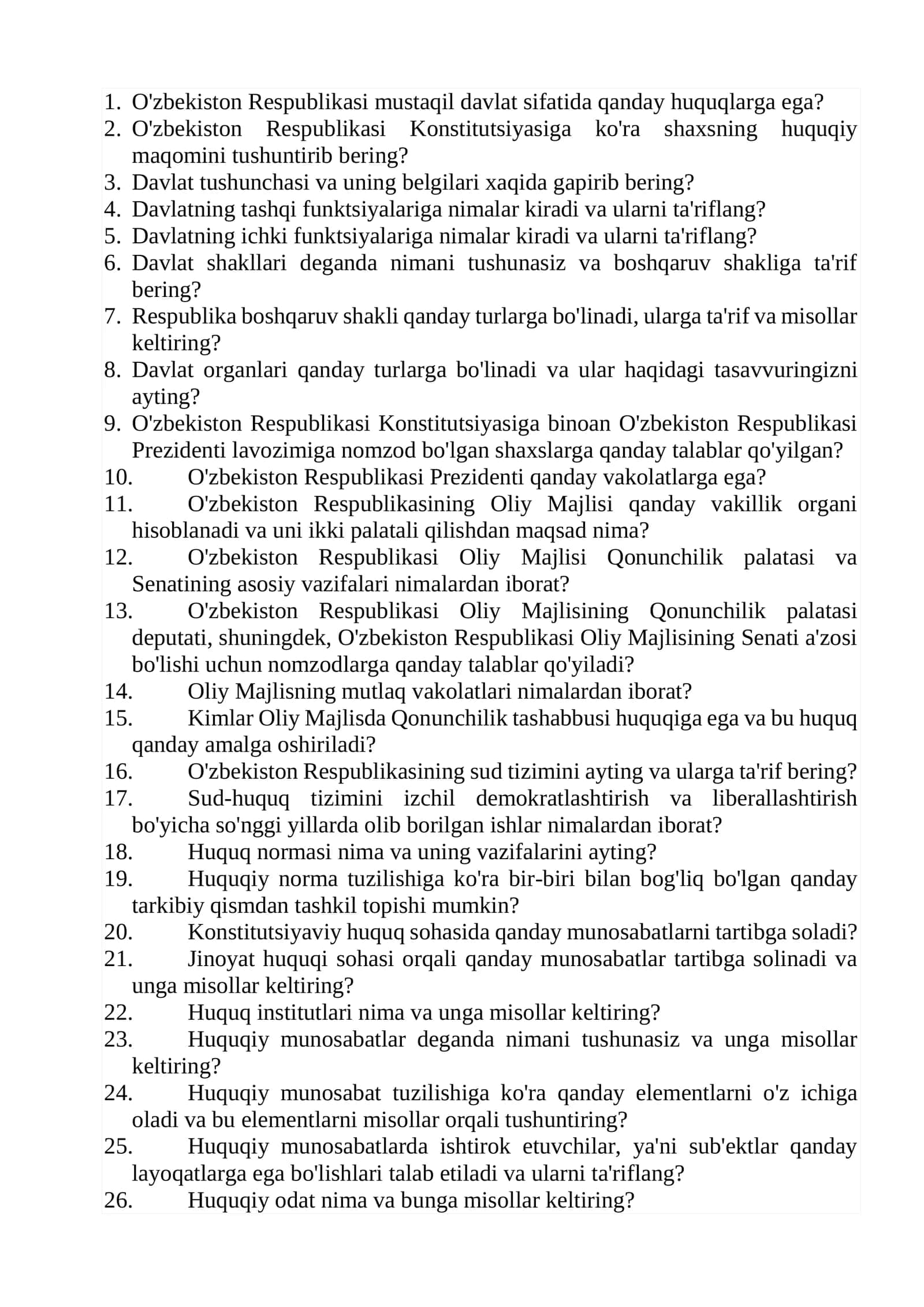 Ichki ishlarga kiruvchilar uchun test savollari 2026