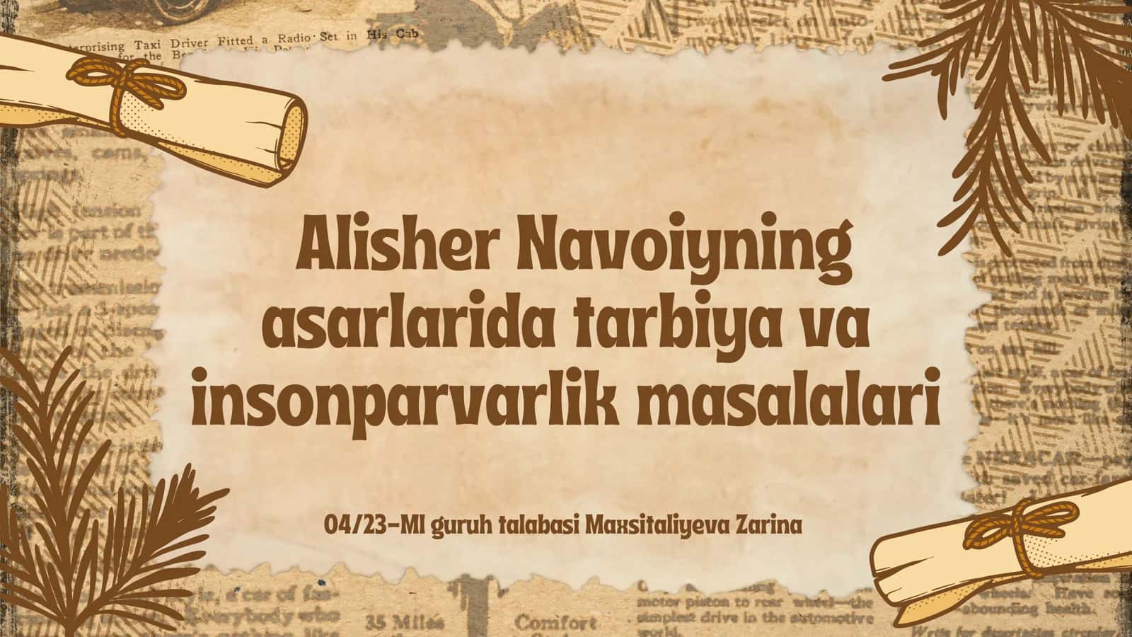 Аlishеr Nаvоiyning asarlarida tarbiya va insonparvarlik masalalari