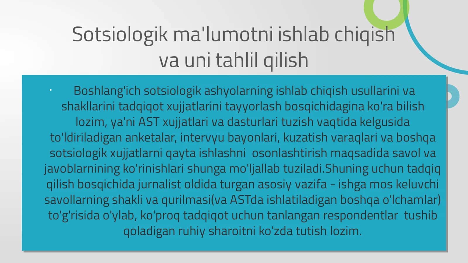 Sotsiologik ma'lumotni ishlab chiqish va uni tahlil qilish