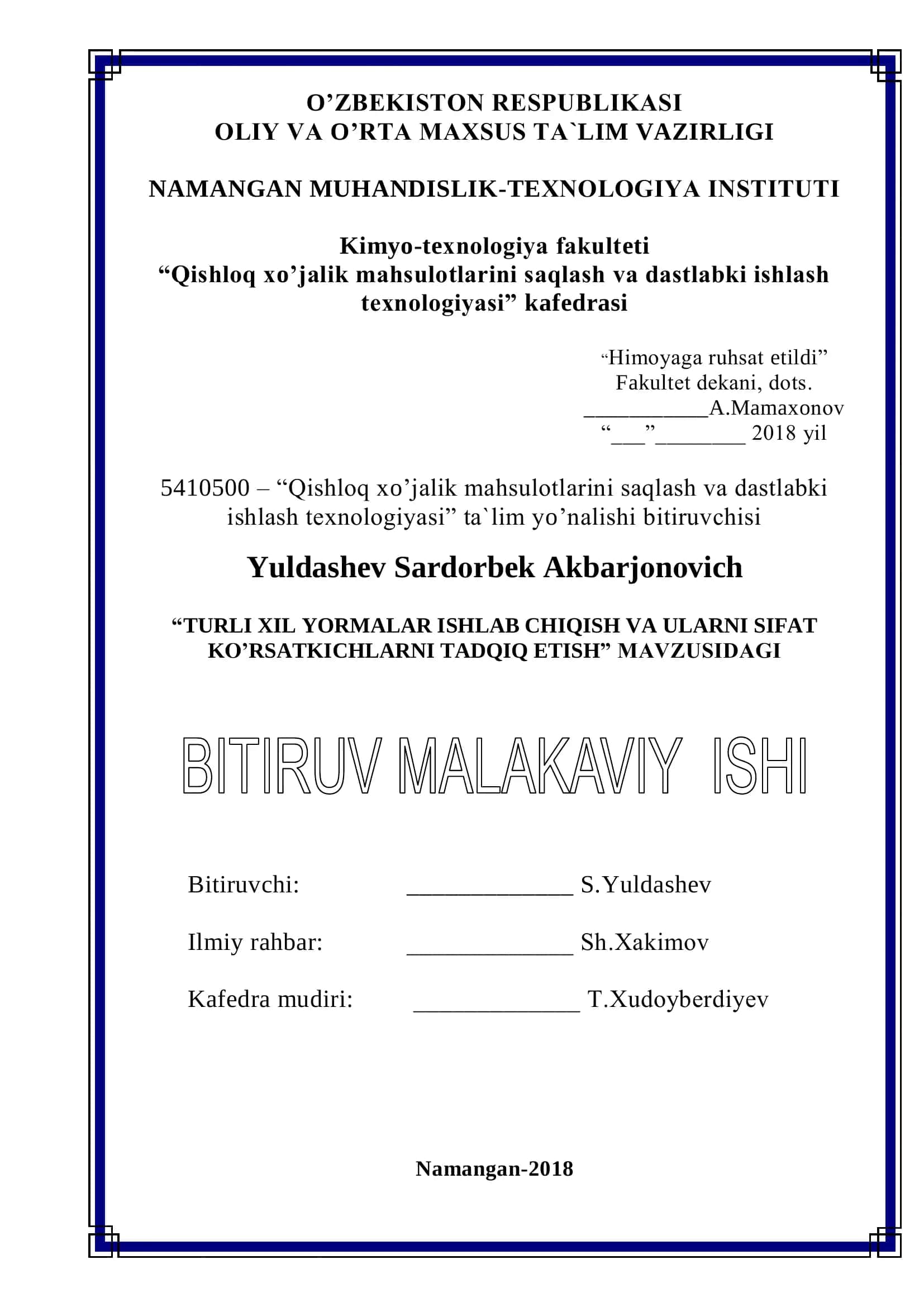 TURLI XIL YORMALAR ISHLAB CHIQISH VA ULARNI SIFAT KO’RSATKICHLARNI TADQIQ ETISH