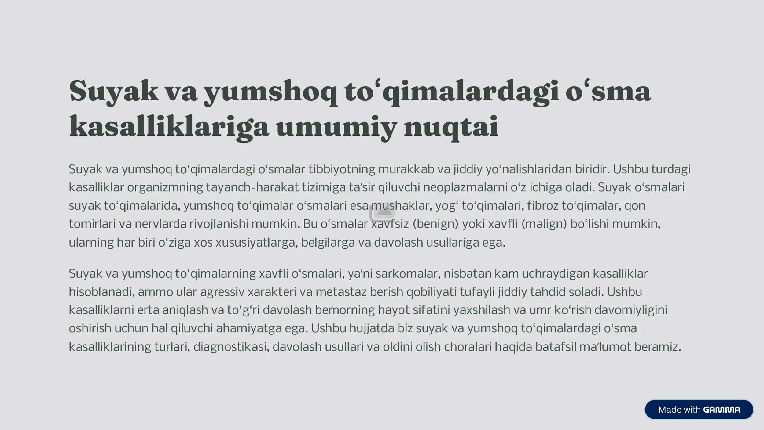 Suyak va yumshoq to»qi malardagi o»smalar