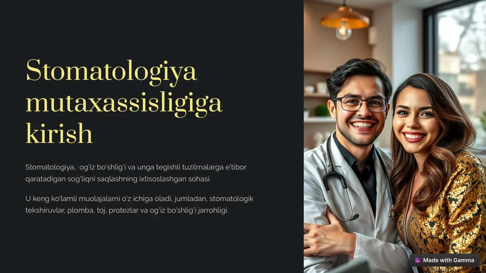 "Stomatologiya mutaxassisligiga kirish" prezintatsiya