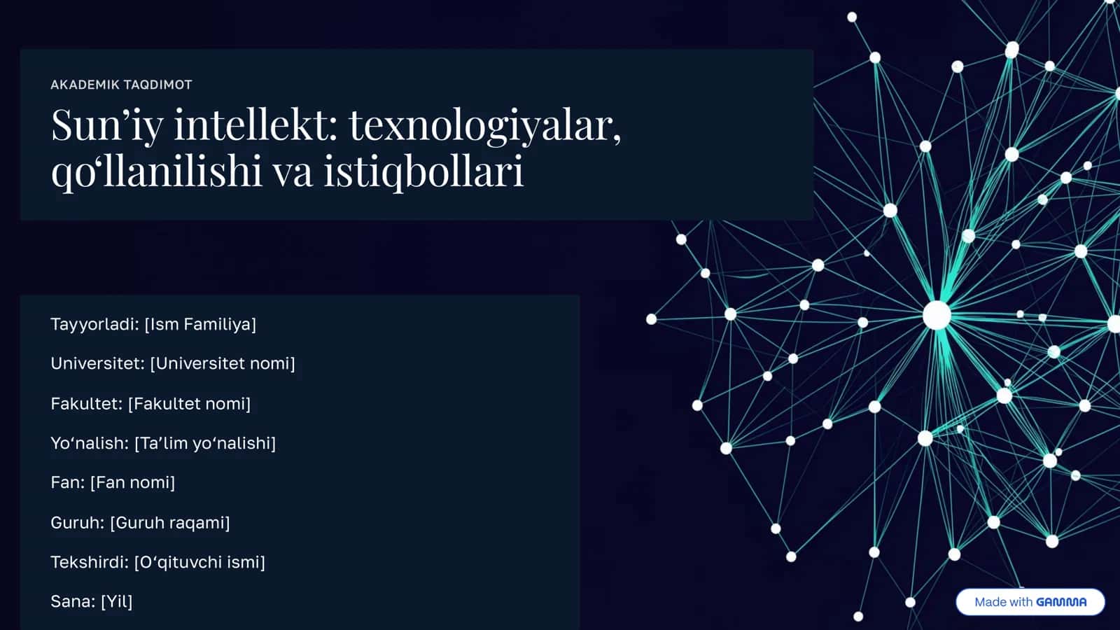 Sun’iy intellekt: texnologiyalar, qo‘llanilishi va istiqbollari | Tayyor prezentatsiya