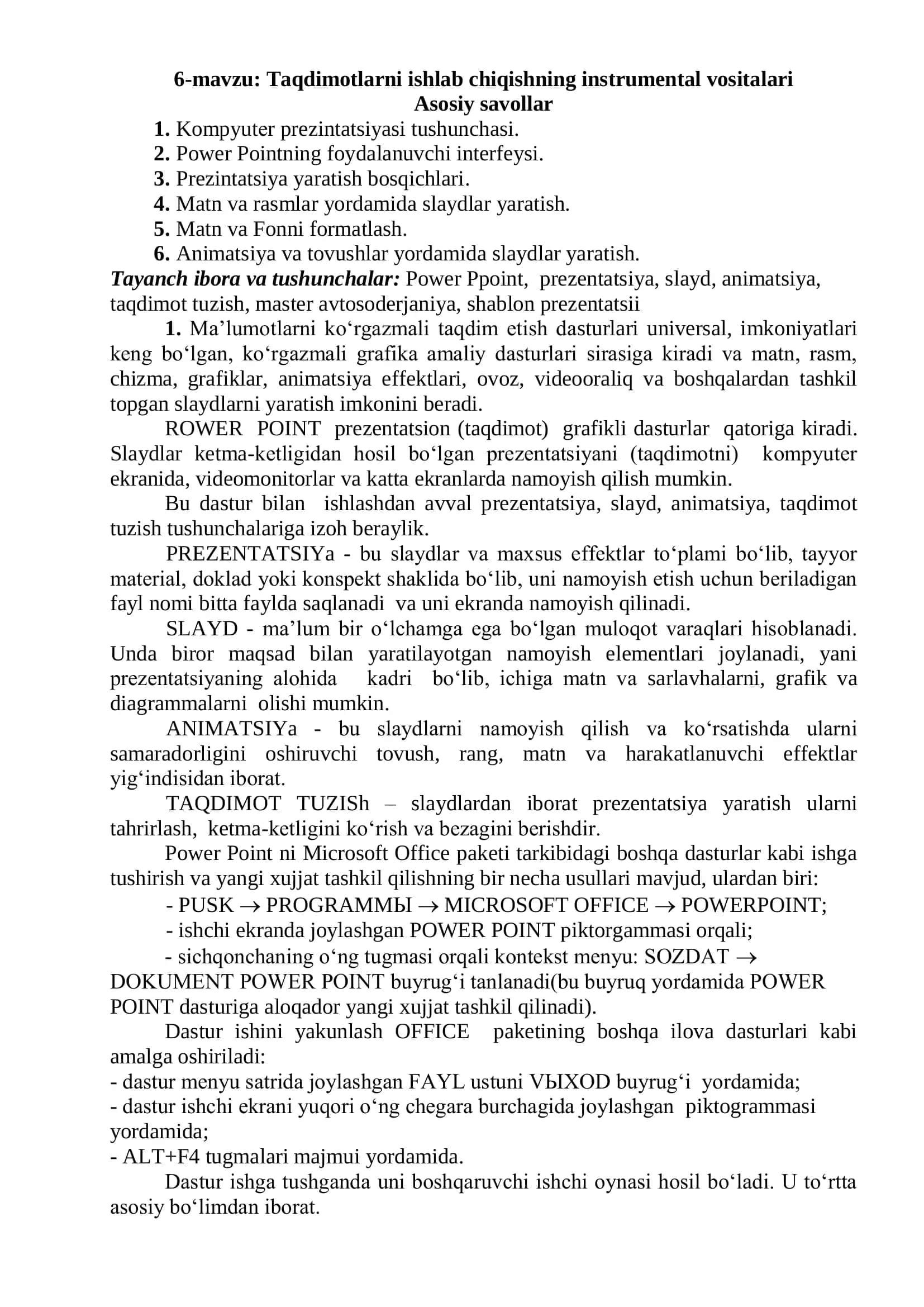 Taqdimotlarni ishlab chiqishning instrumental vositalari