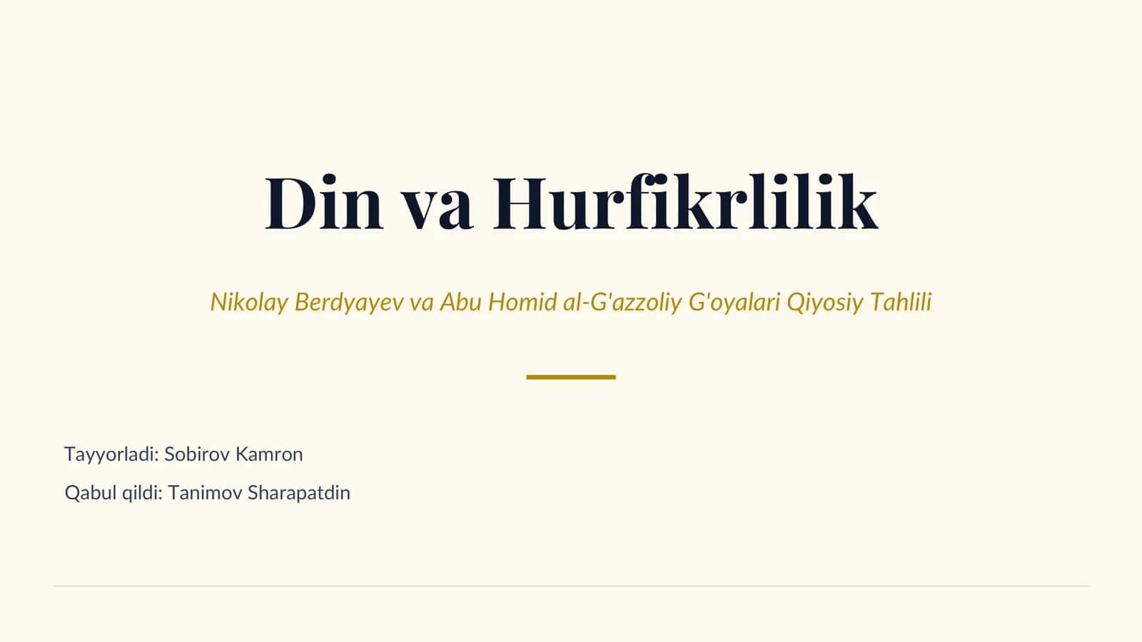 Din va Hurfikrlilik. Berdyayev va G'azzoliy: Qiyosiy Tahlil