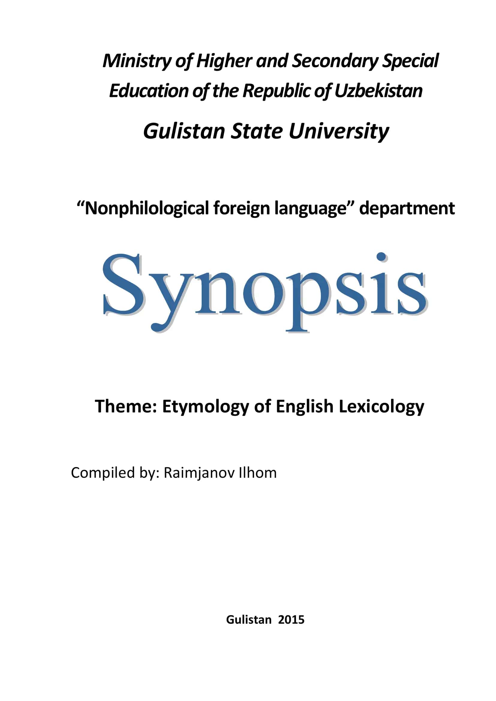 ETYMOLOGY OF ENGLISH LEXICOLOGY