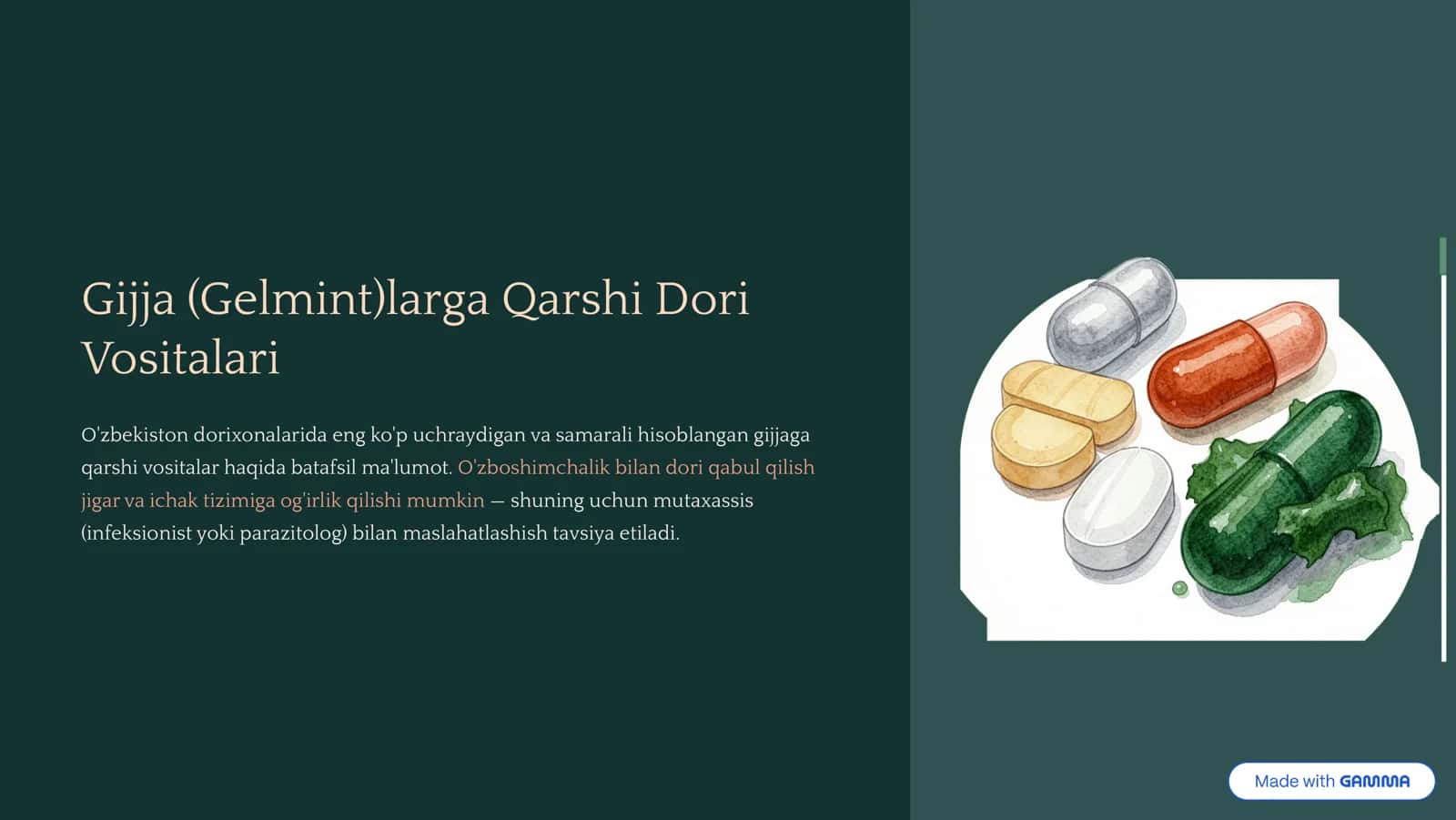 Gijja (Gelmint)larga Qarshi Dori Vositalari