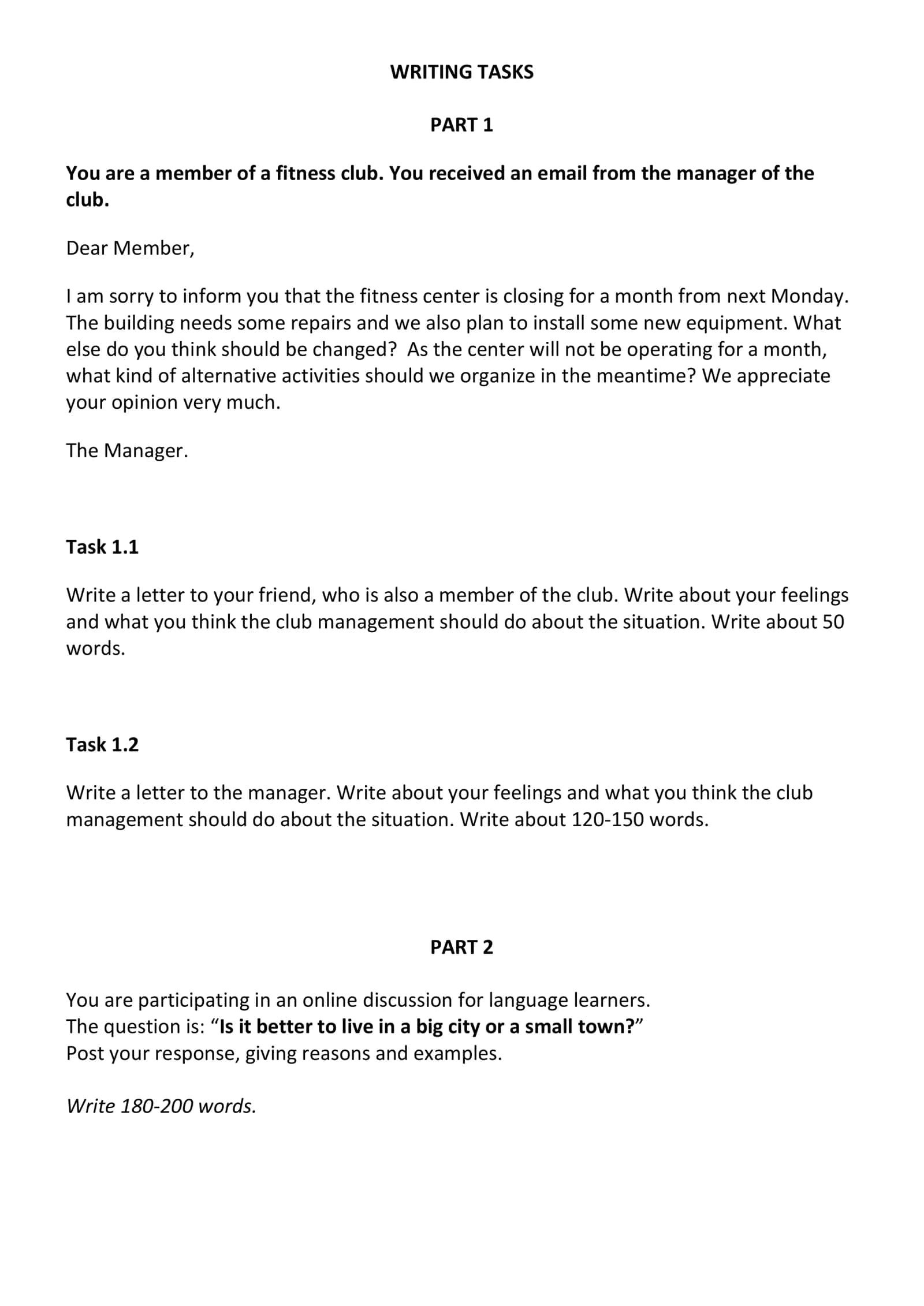 WRITING TASKS