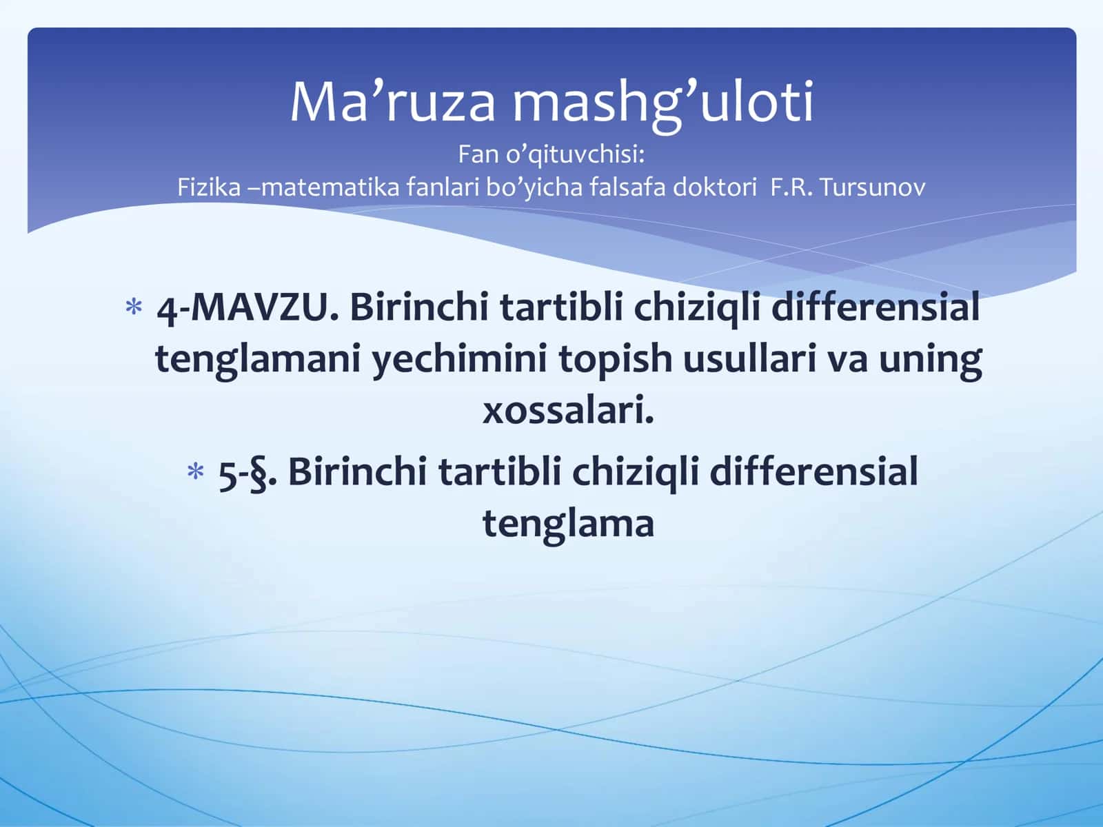 Birinchi tartibli chiziqli differensial tenglamani yechimini topish