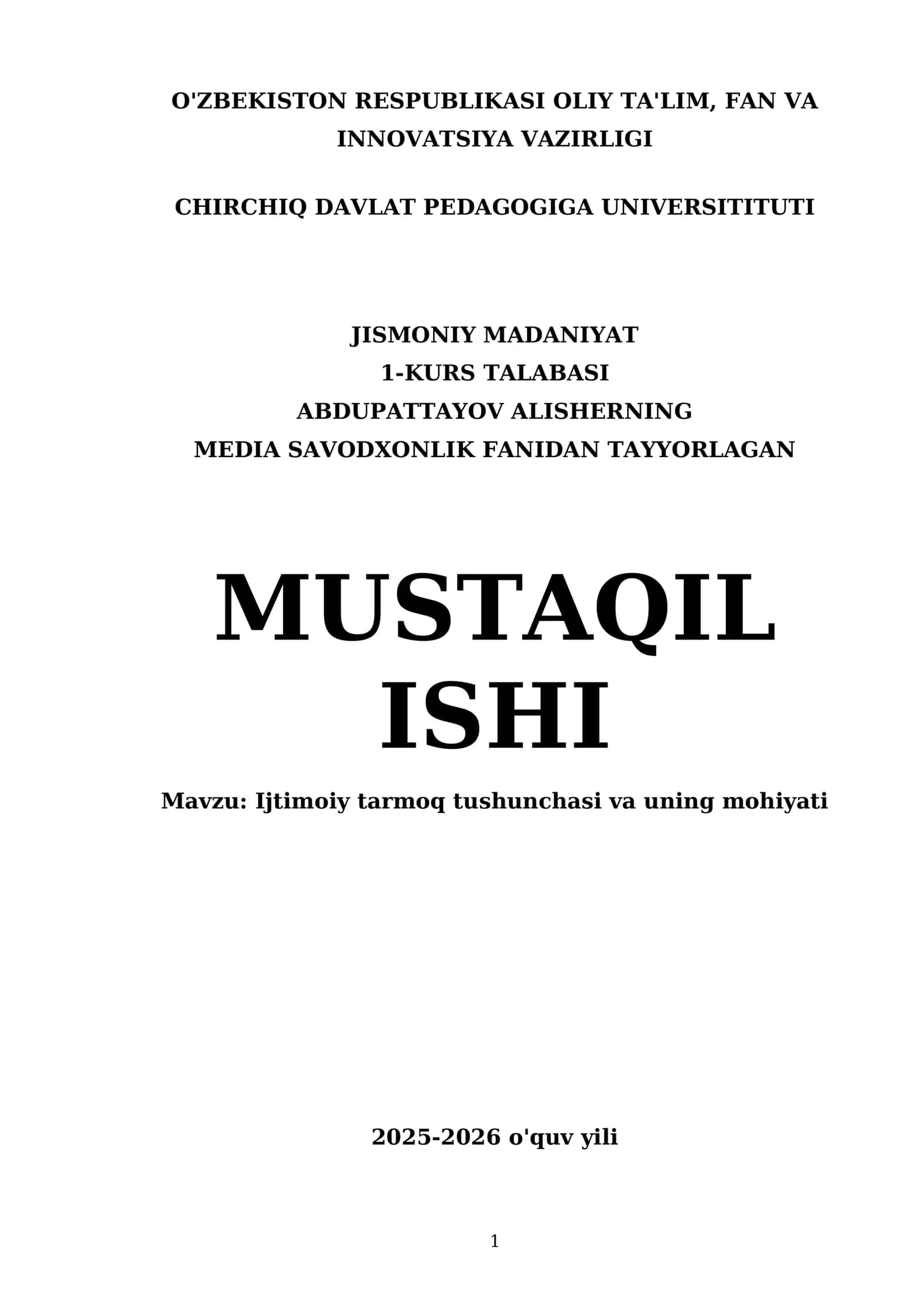 Media Savodxonlik Fanidan Tayyorlagan Mustaqil Ishi
