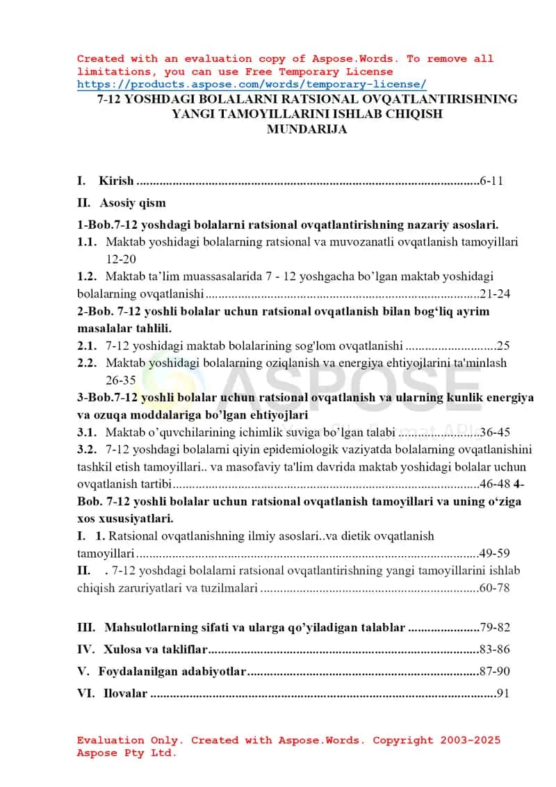 7-12 Yoshdagi Bolalarni Ratsional Ovqatlantirishning Yangi Tamoyillarini Ishlab Chiqish