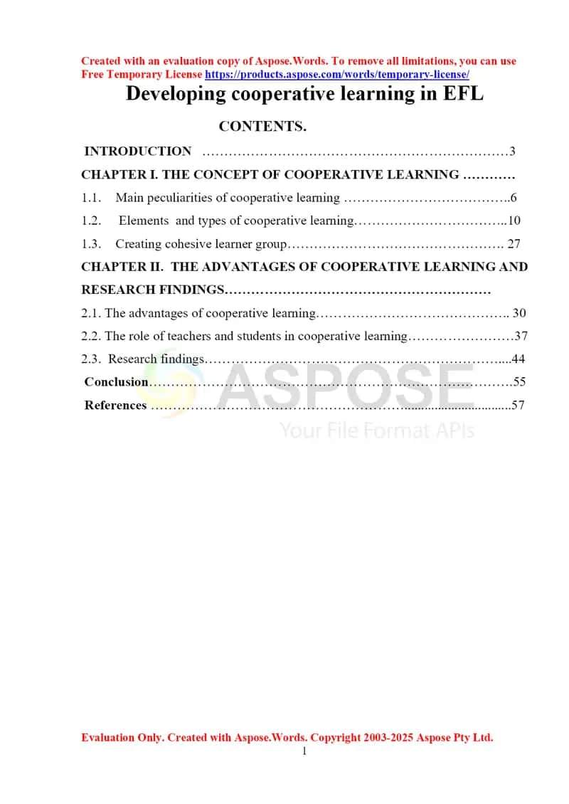 Developing Cooperative Learning in EFL