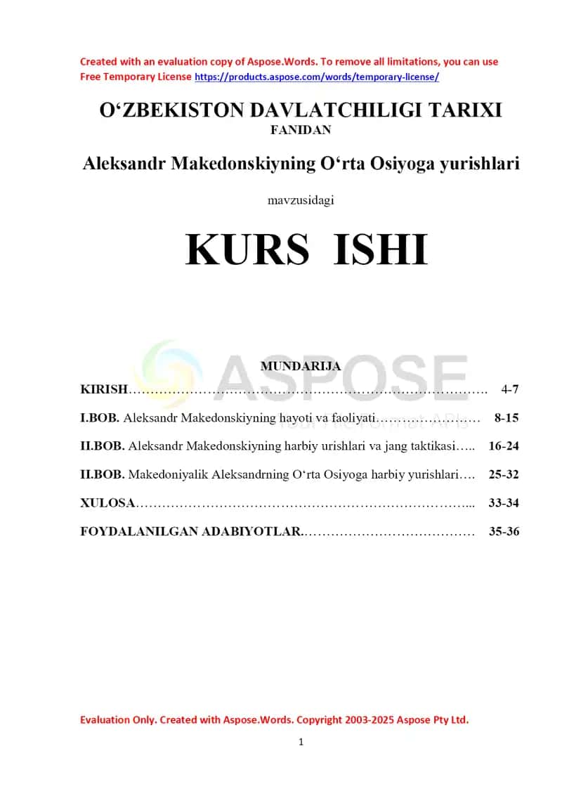 Aleksandr Makedonskiyning O‘rta Osiyoga yurishlari