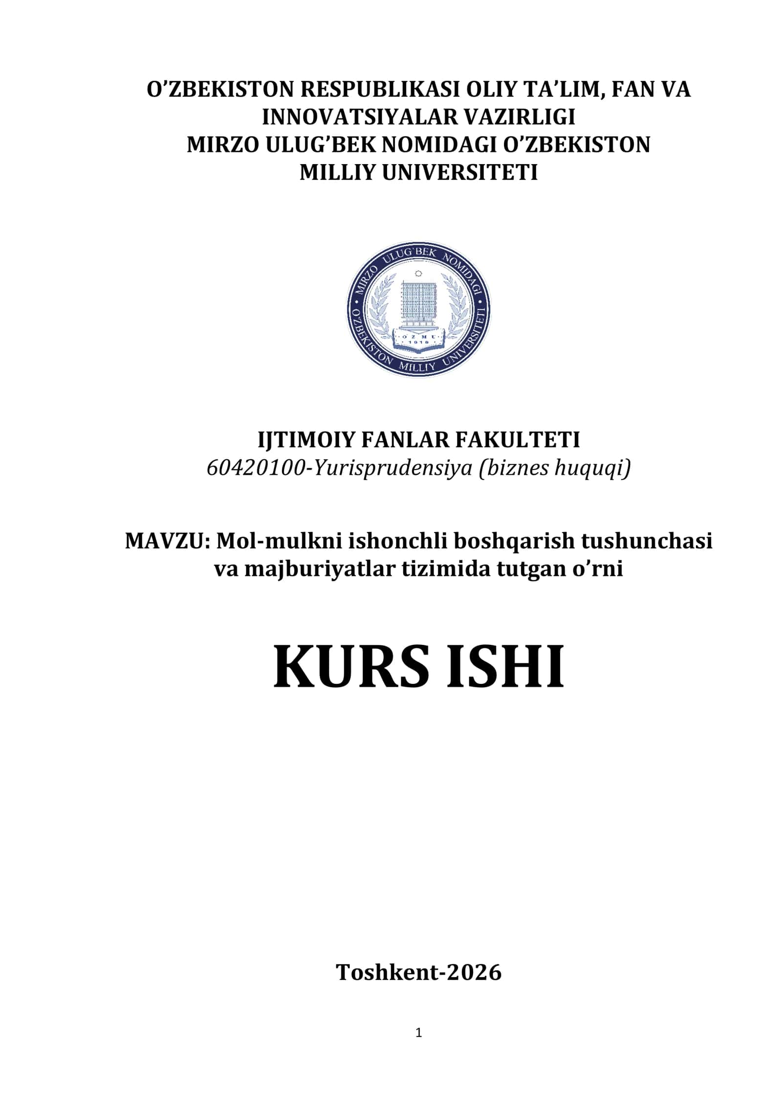 Mol-mulkni ishonchli boshqarish tushunchasi va majburiyatlar tizimida tutgan o’rni