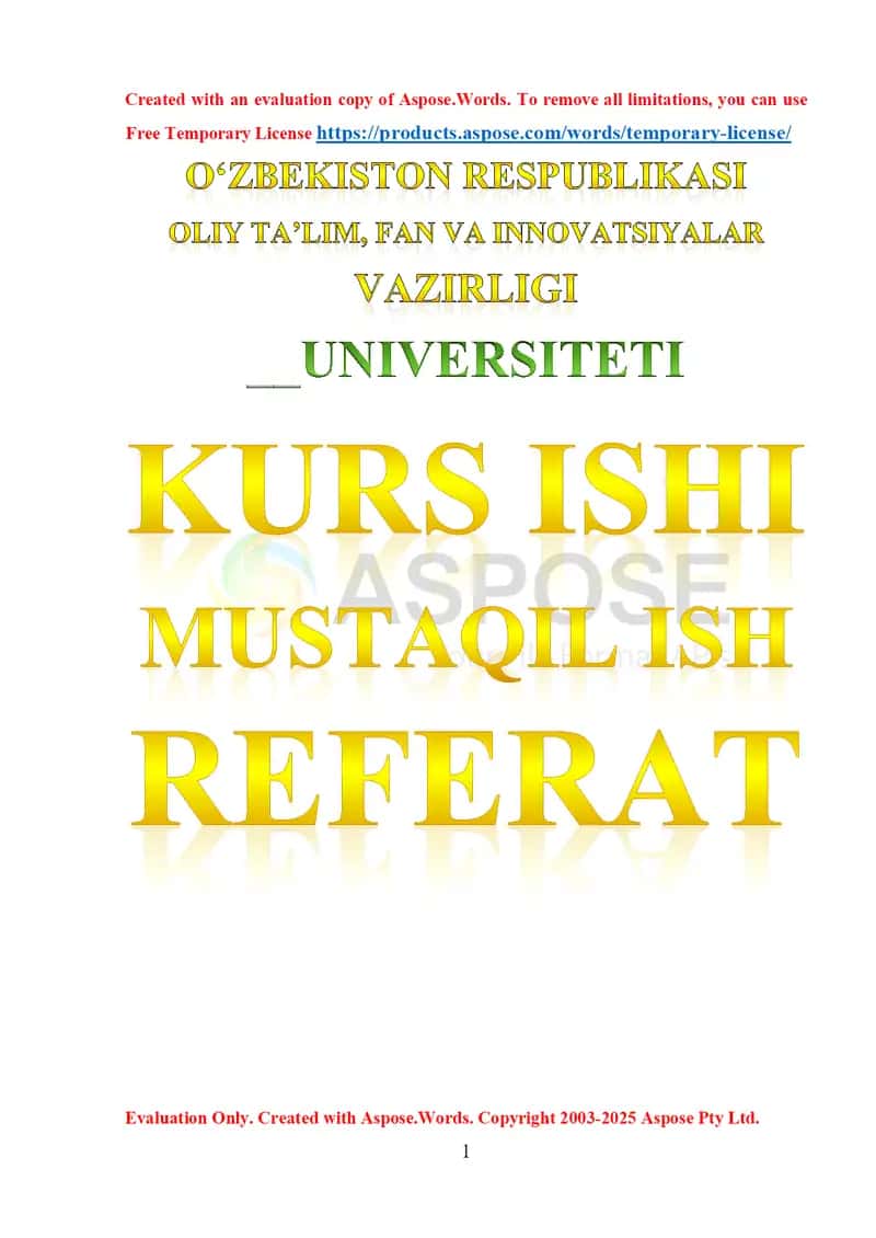 Kurs ishi: Robotlarni loyihalash va modellashtirish