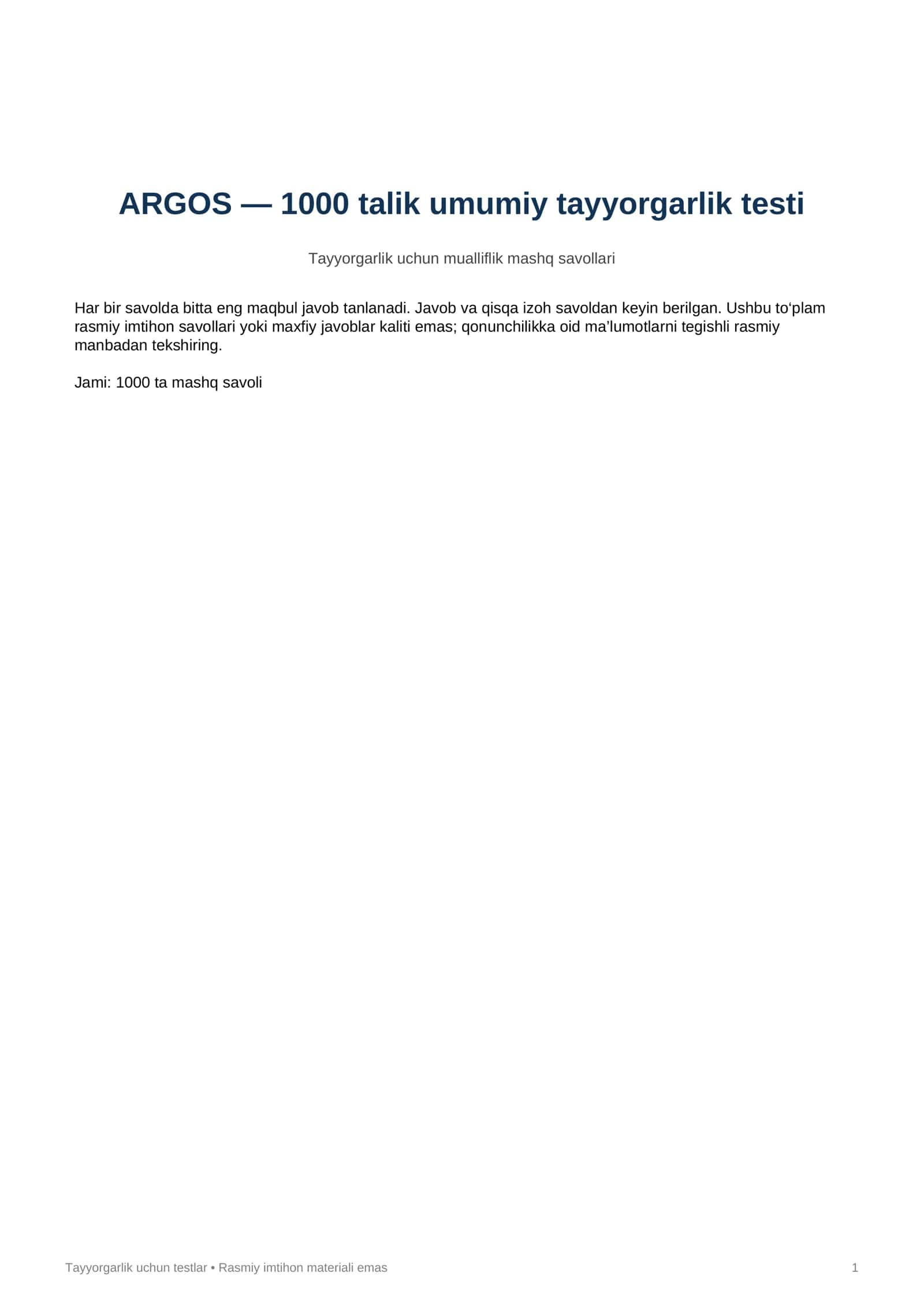 ARGOS — 1000 talik umumiy tayyorgarlik testi
