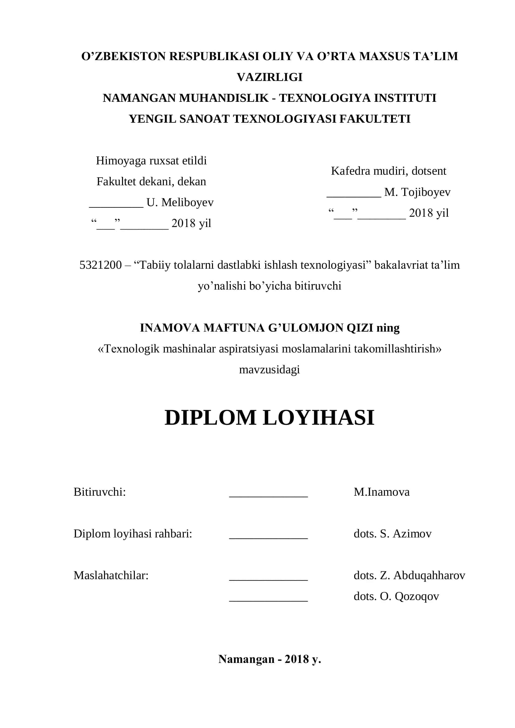 Texnоlоgik mashinalar aspiratsiyasi mоslamalarini takоmillashtirish