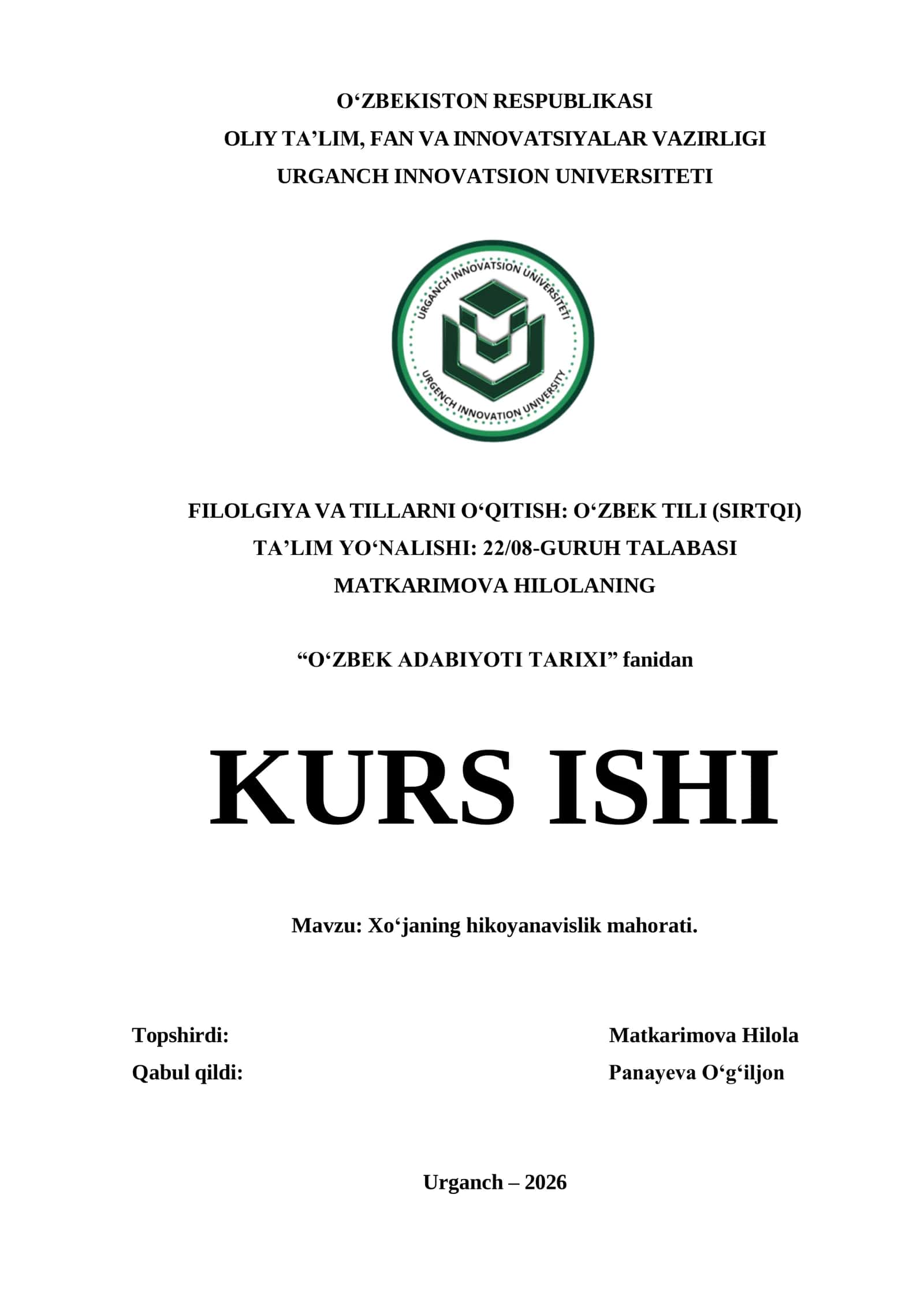 Xo‘janing hikoyanavislik mahorati