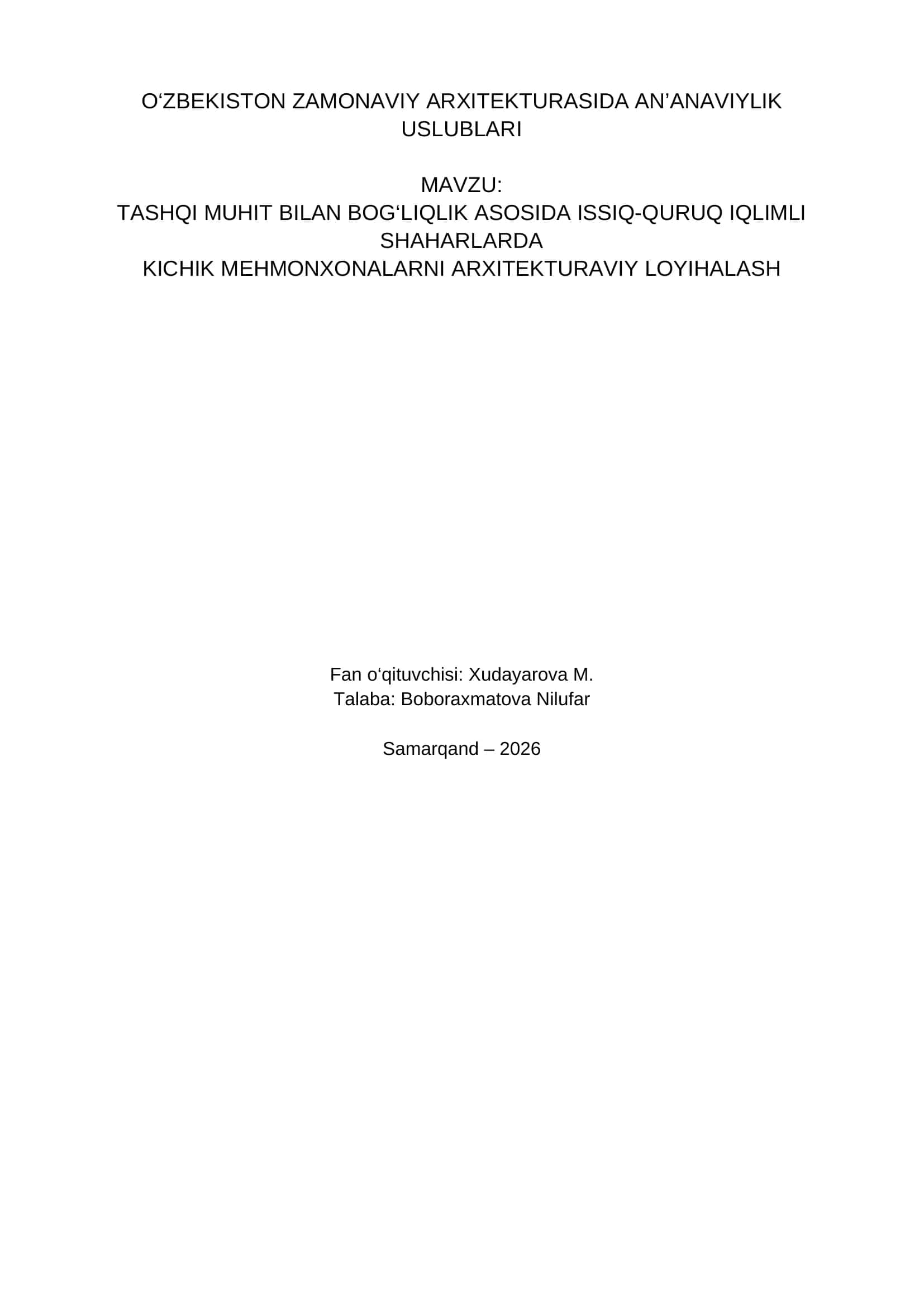O‘zbekiston Zamonaviy Arxitekturasida An’anaviylilik Uslublari