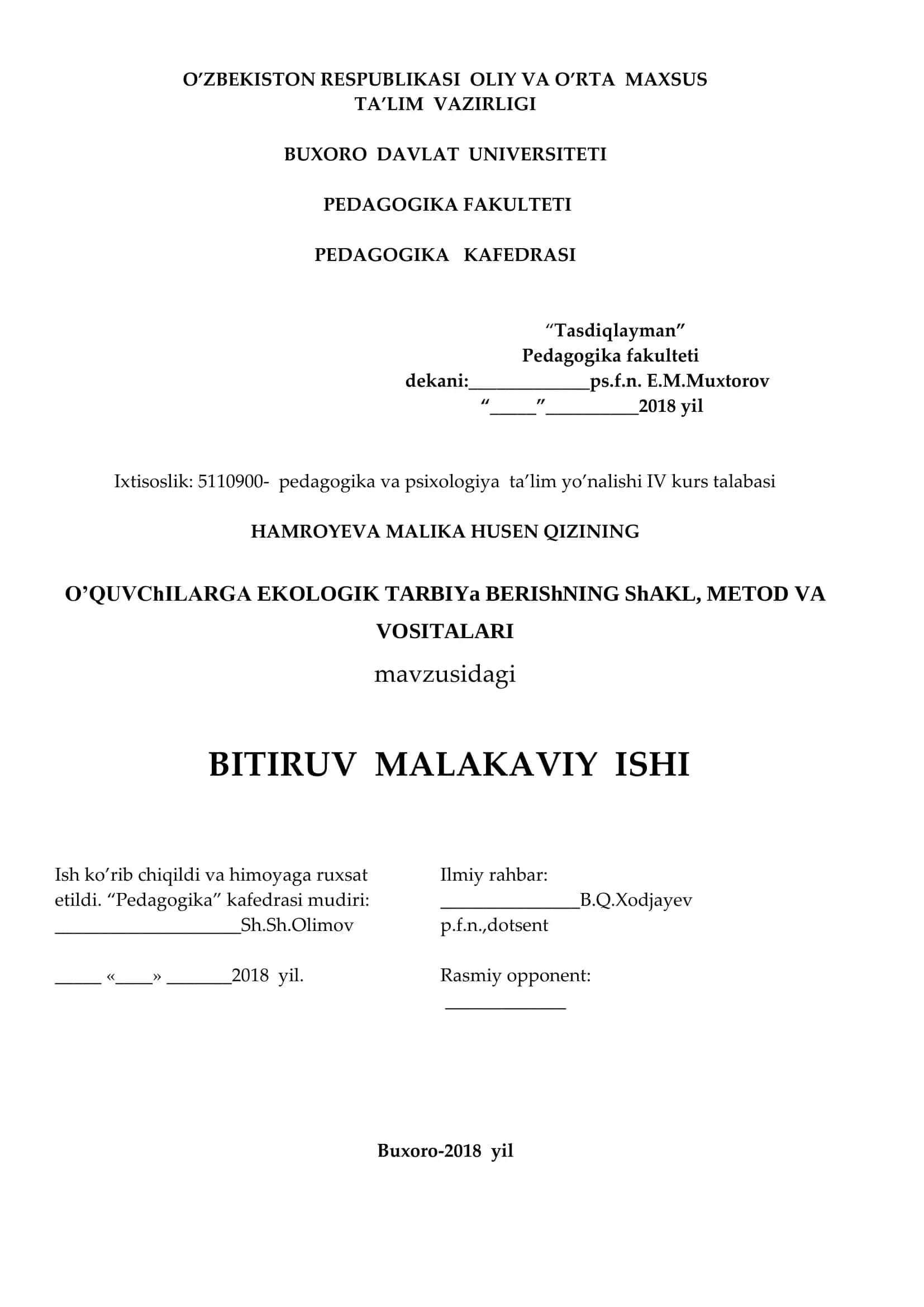 O’quvchilarga ekologik tarbiya berishning shakl, metod va vositalari