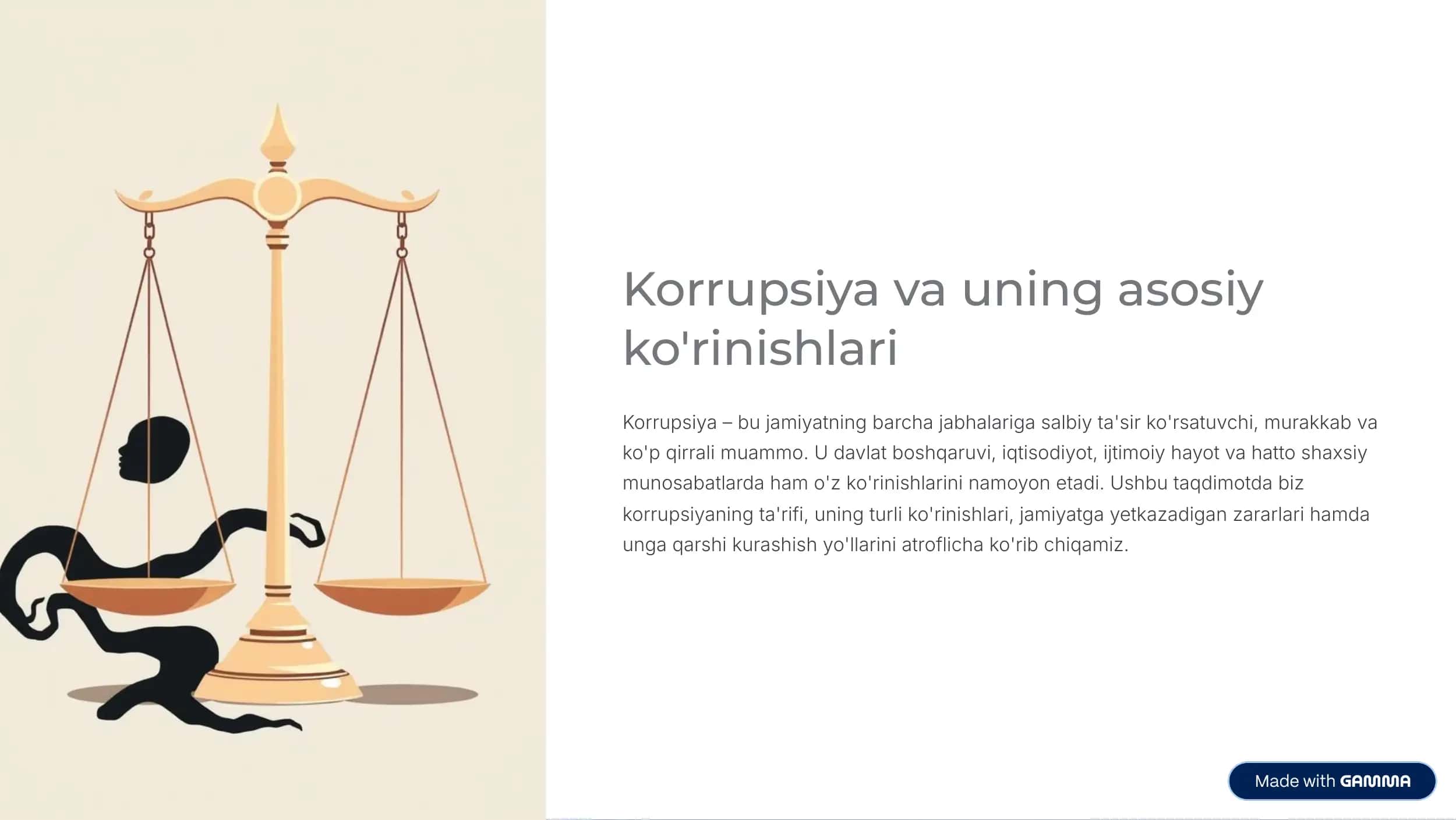 Korrupsiya va uning asosiy ko'rinishlari