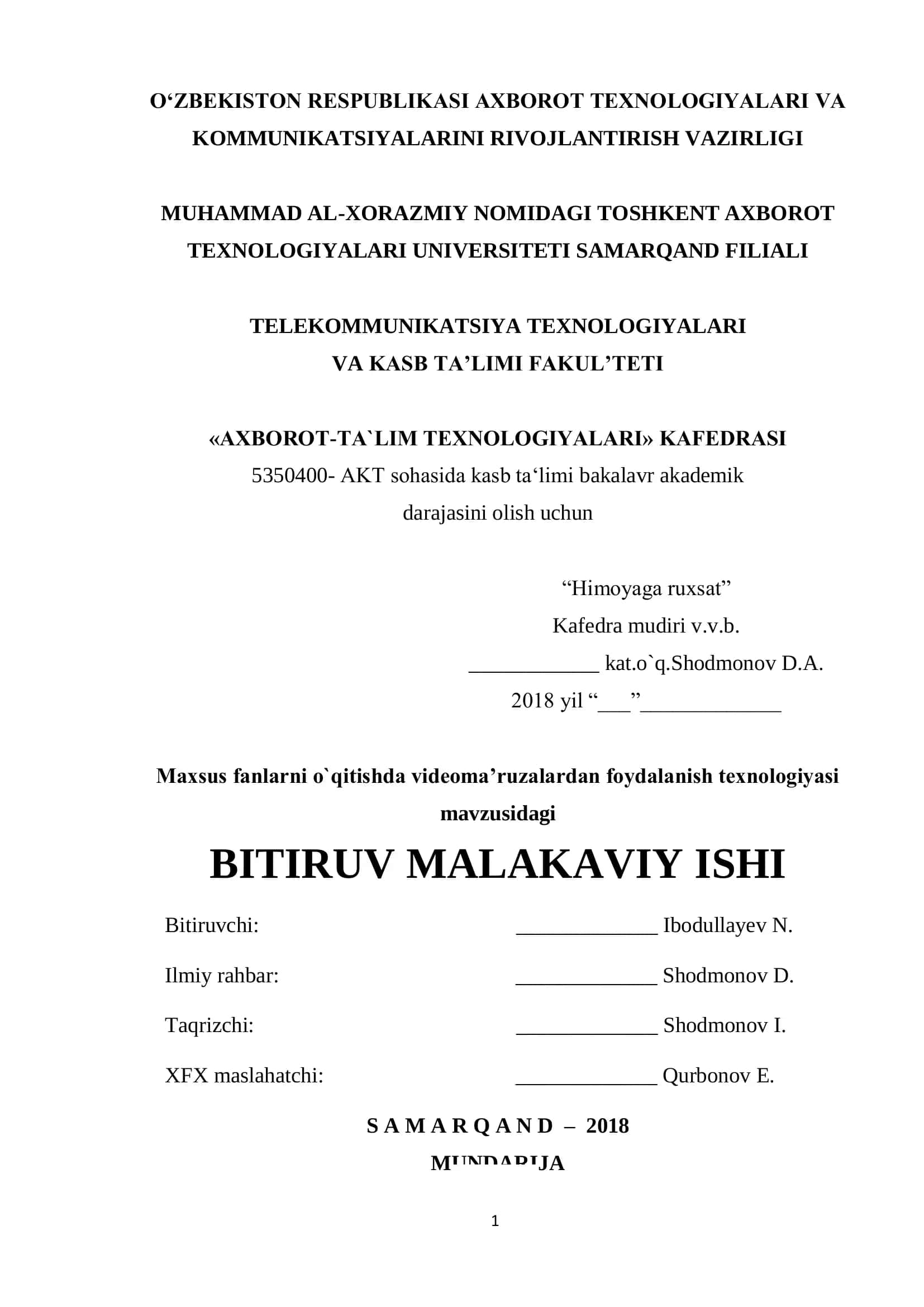 Maxsus fanlarni o`qitishda videoma’ruzalardan foydalanish texnologiyasi