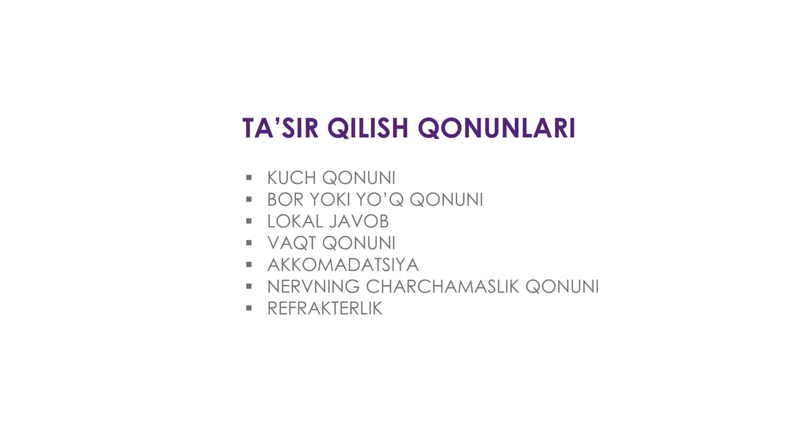TA’SIR QILISH QONUNLARI